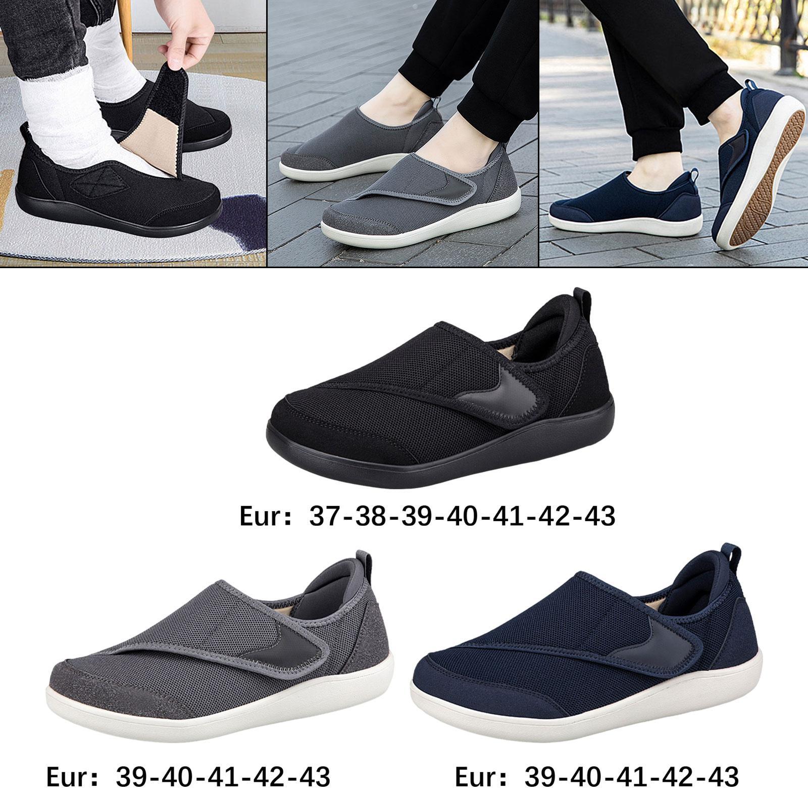 Men's Walking Shoes Low Top Cushioning Adjustable Strap Wide Round Toe Flats 37 Black