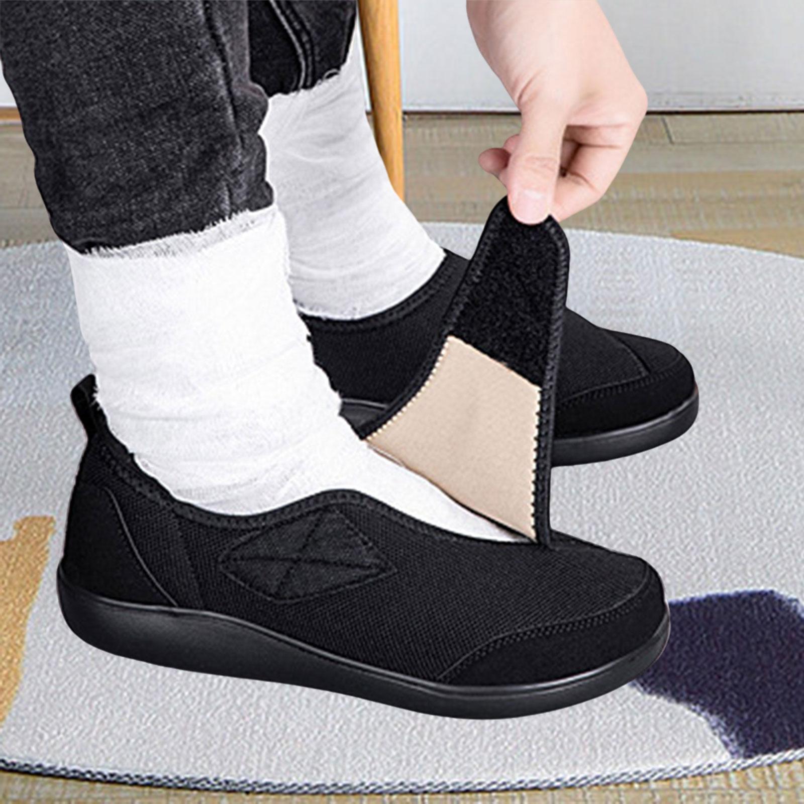 Men's Walking Shoes Low Top Cushioning Adjustable Strap Wide Round Toe Flats 37 Black