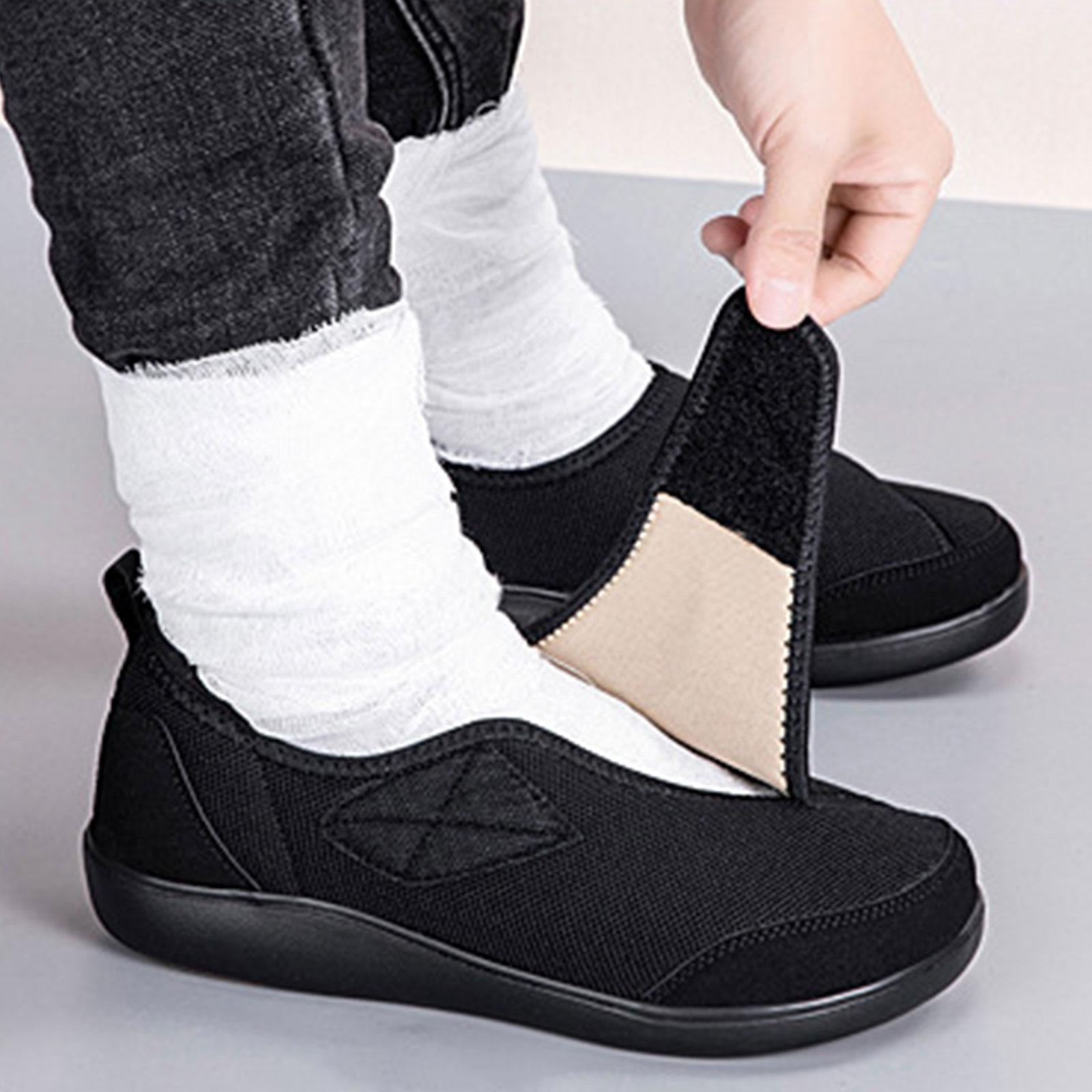 Men's Walking Shoes Low Top Cushioning Adjustable Strap Wide Round Toe Flats 40 Black