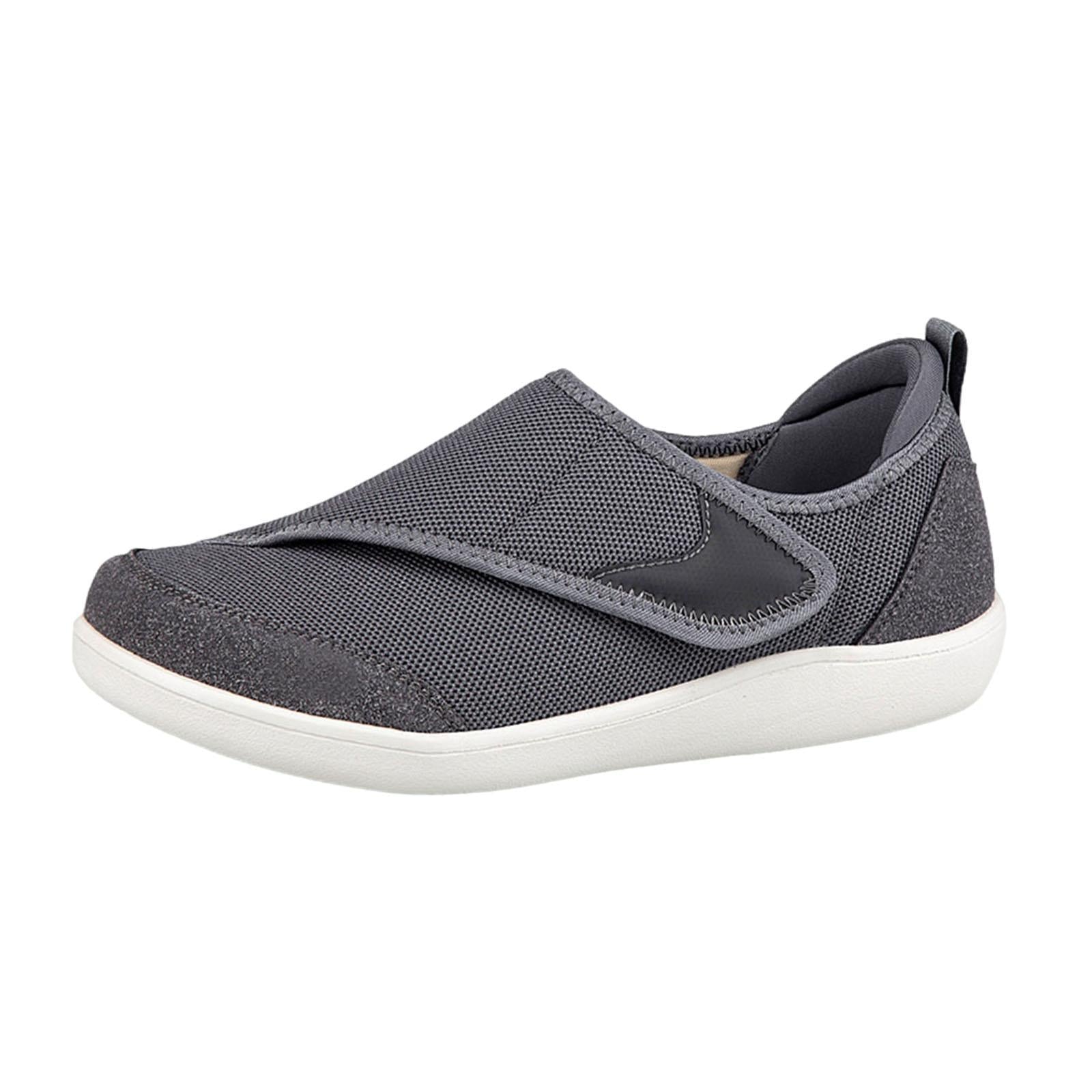 Men's Walking Shoes Low Top Cushioning Adjustable Strap Wide Round Toe Flats 39 Dark Gray