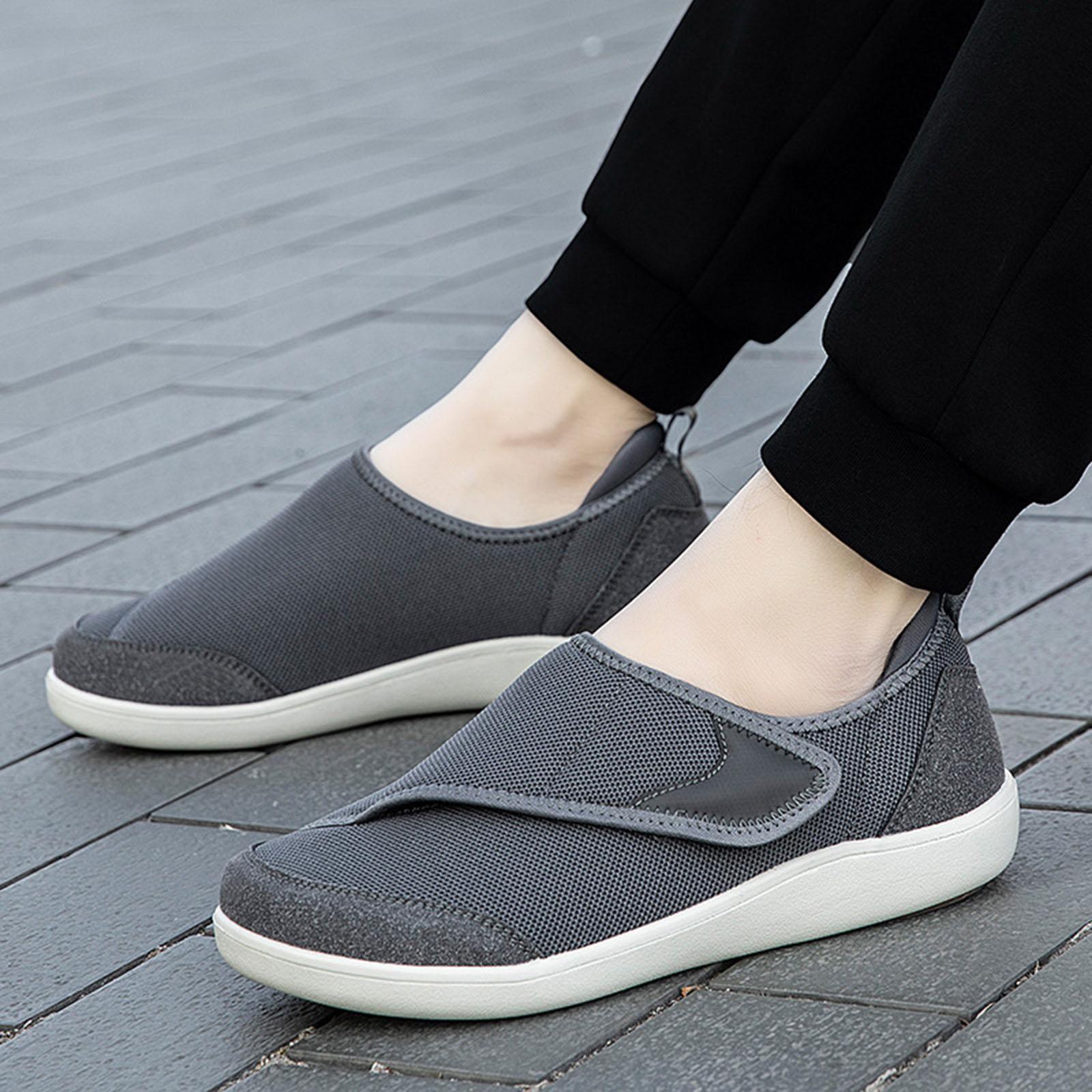 Men's Walking Shoes Low Top Cushioning Adjustable Strap Wide Round Toe Flats 43 Dark Gray