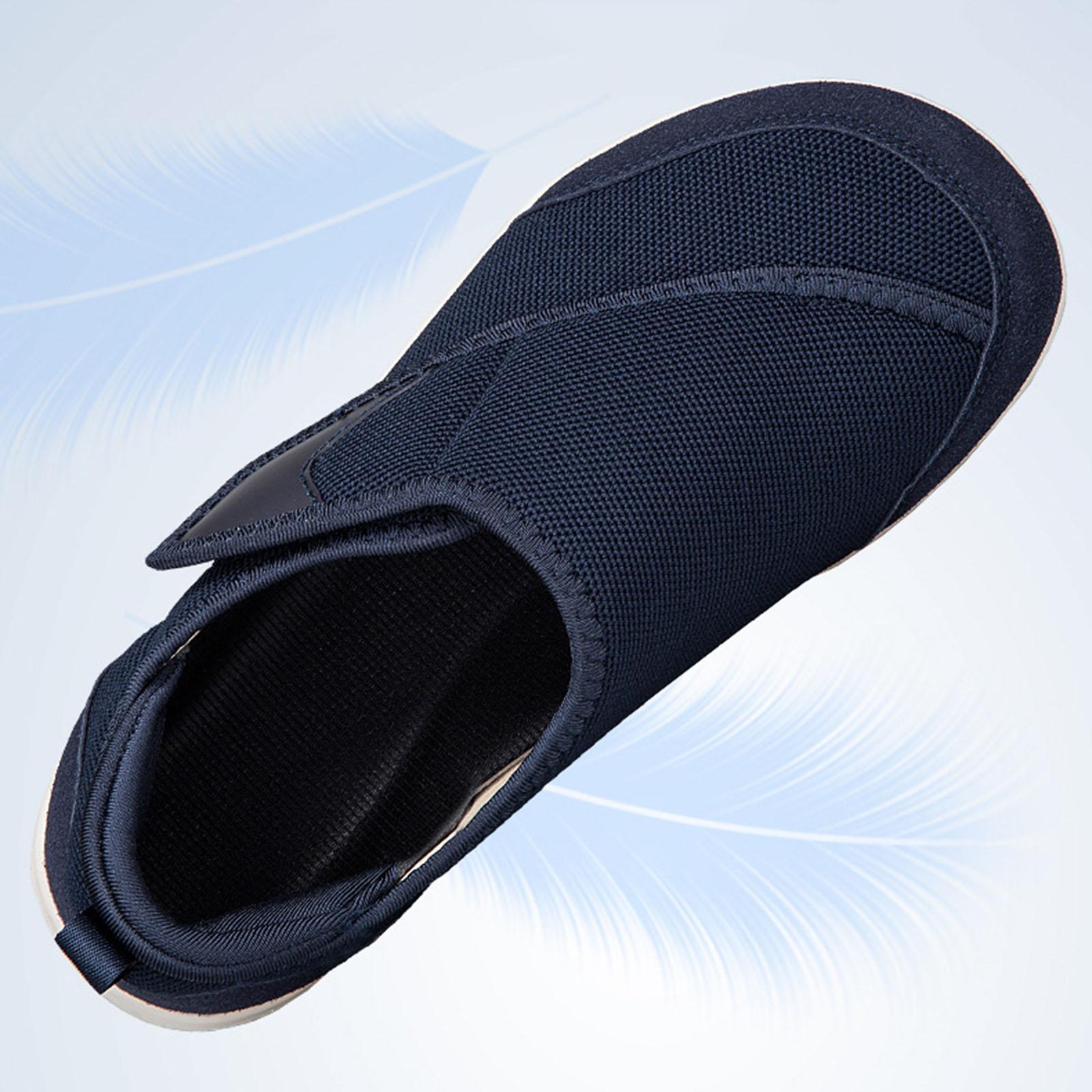 Men's Walking Shoes Low Top Cushioning Adjustable Strap Wide Round Toe Flats 42 Dark Blue