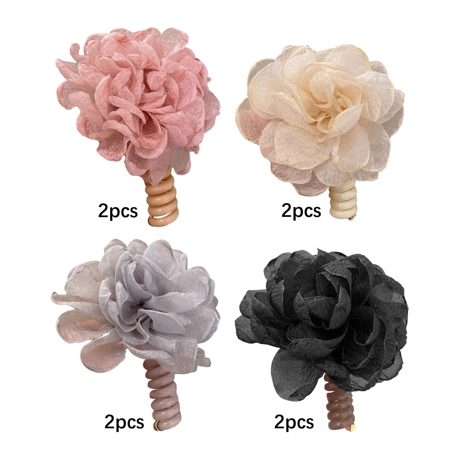 2Pcs Flower Hair Bands Headwear Camellia Hairties for Club Birthday New Year white