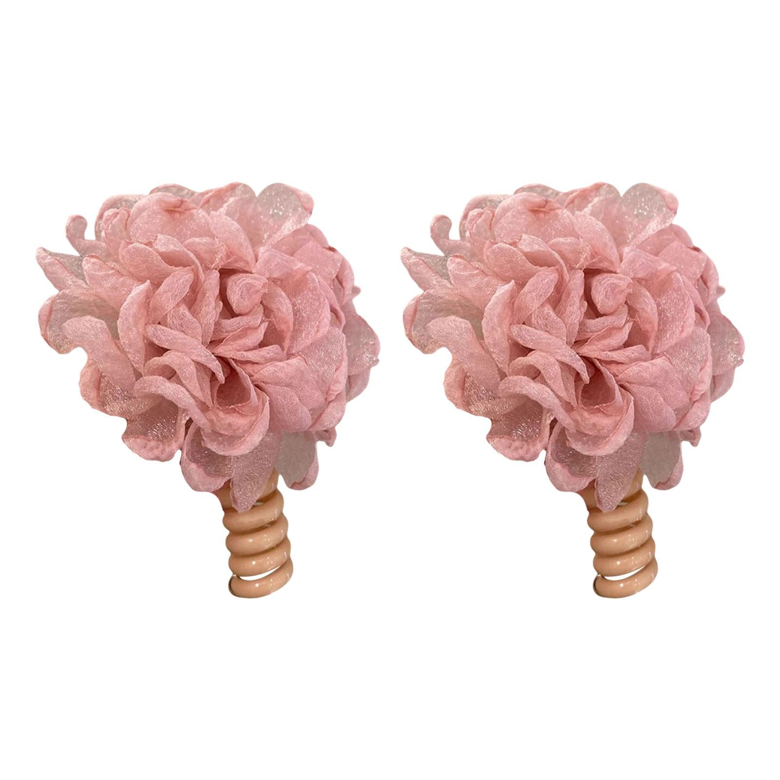 2Pcs Flower Hair Bands Headwear Camellia Hairties for Club Birthday New Year pink