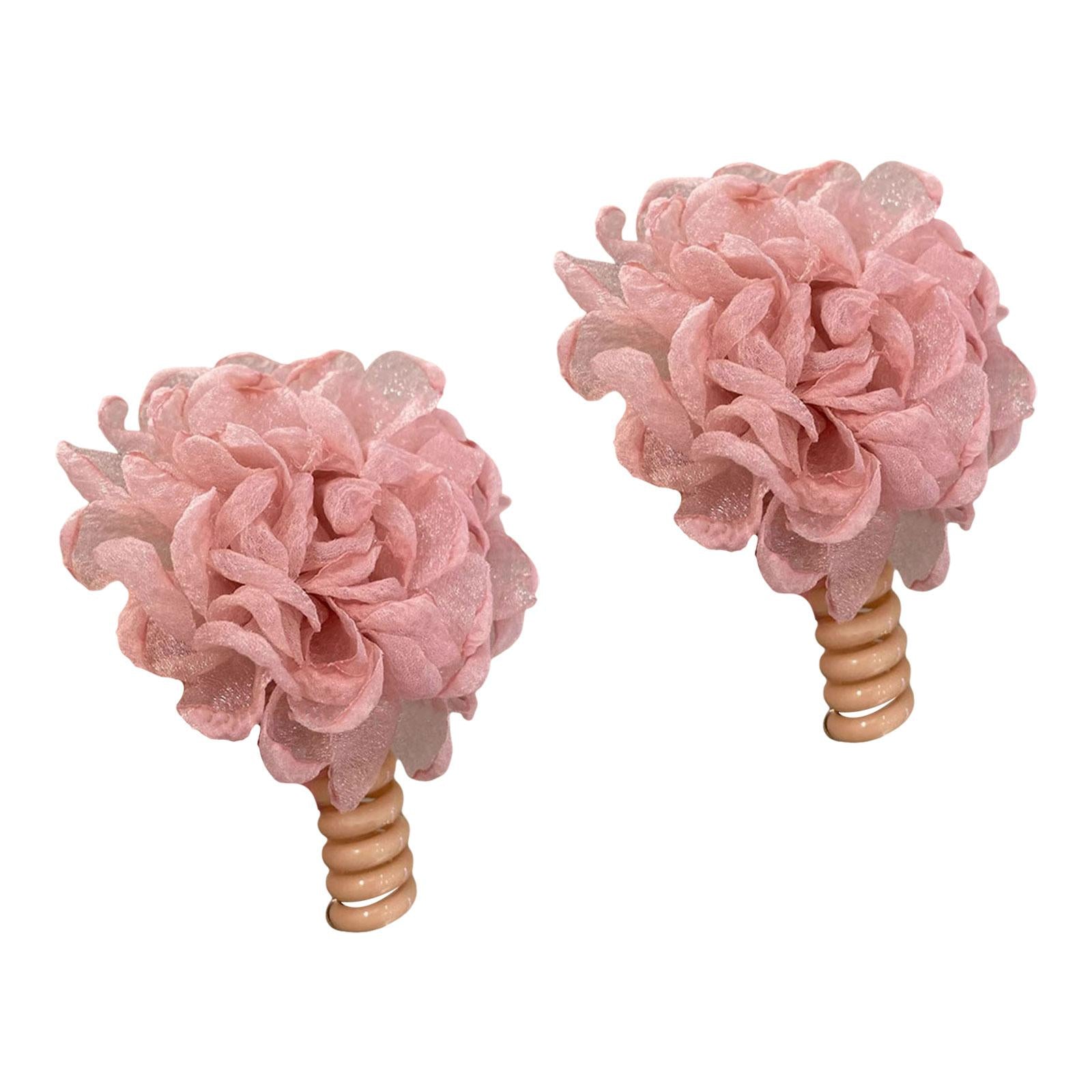 2Pcs Flower Hair Bands Headwear Camellia Hairties for Club Birthday New Year pink