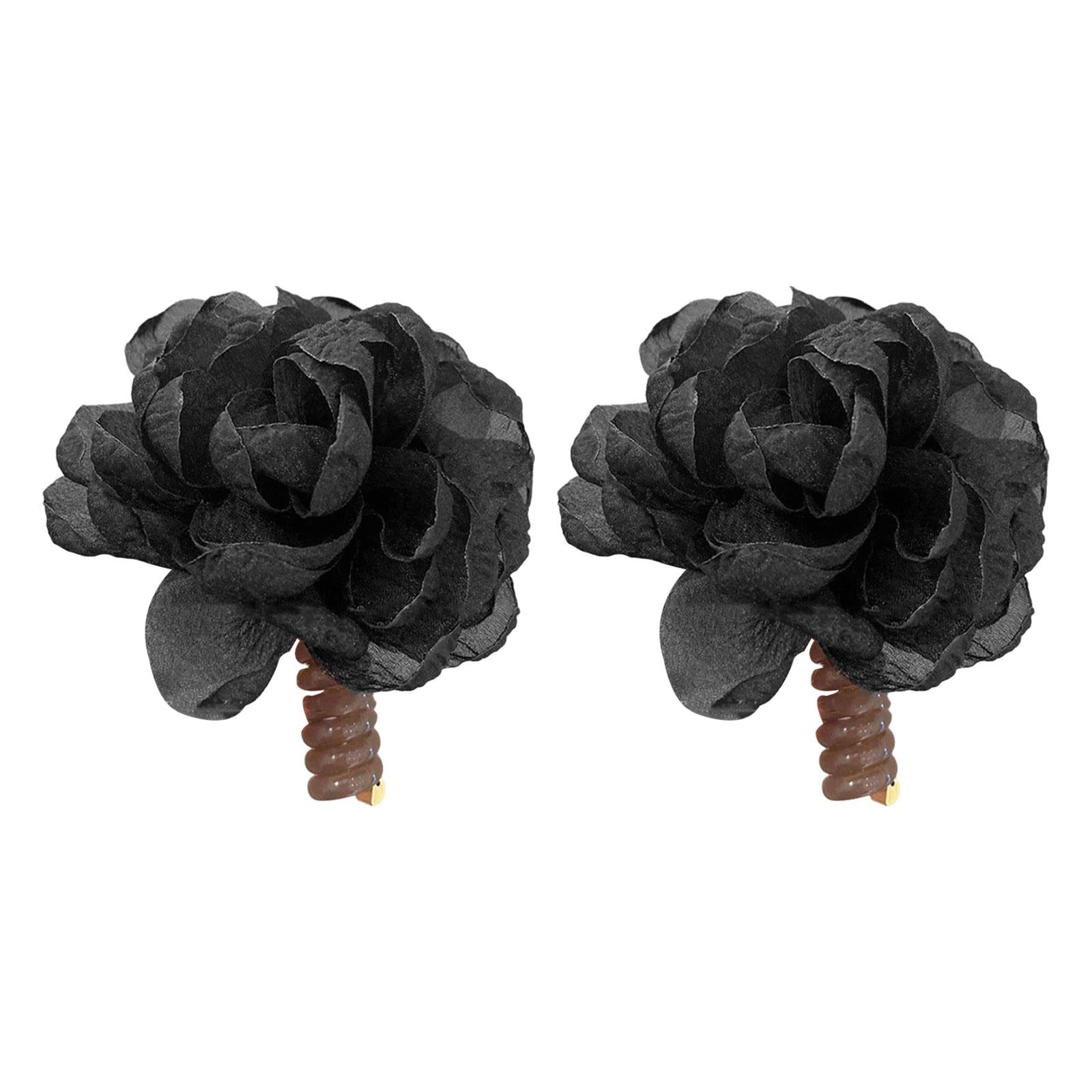 2Pcs Flower Hair Bands Headwear Camellia Hairties for Club Birthday New Year black