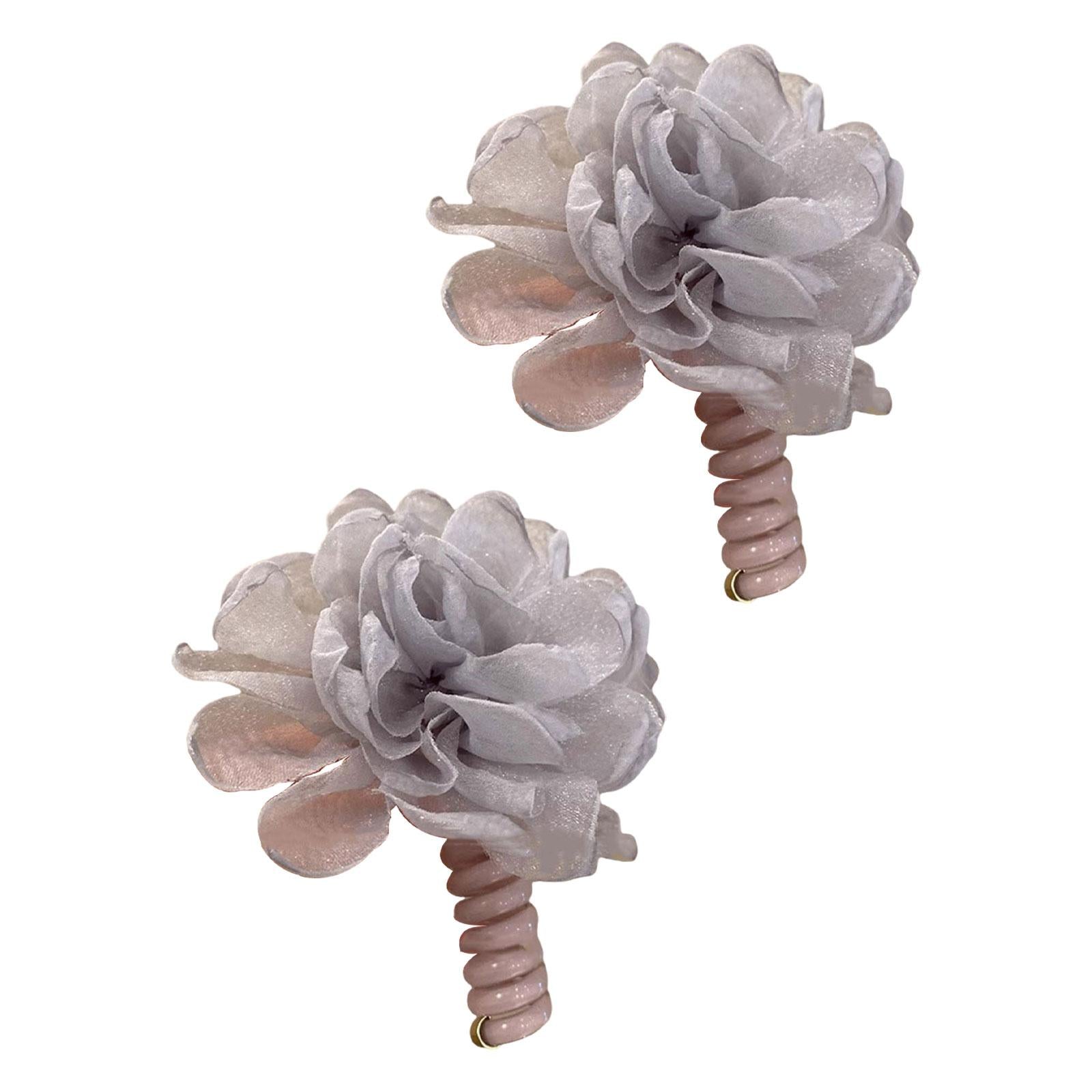 2Pcs Flower Hair Bands Headwear Camellia Hairties for Club Birthday New Year gray
