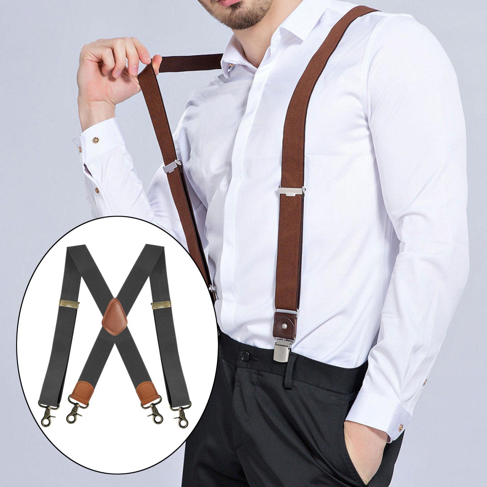 Suspender for Men Fashion Elastic Wide Suspenders for Costume Party Business Dark Grey