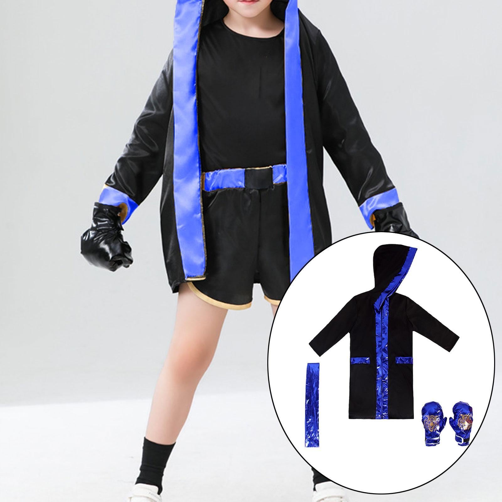 Halloween Children's Boxing Costume for Carnival Breathable Role Play Outfit Black Blue S to M