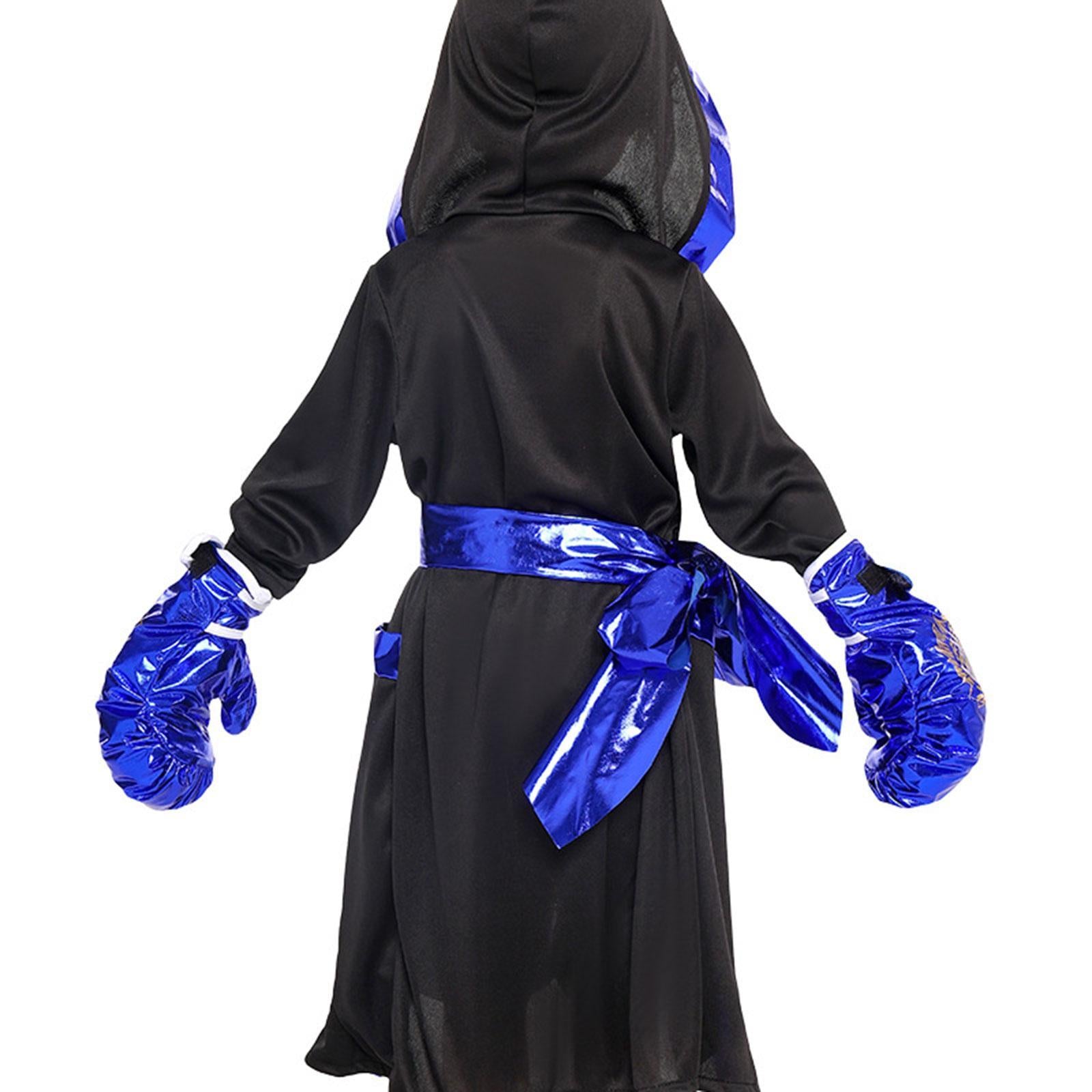 Halloween Children's Boxing Costume for Carnival Breathable Role Play Outfit Black Blue S to M