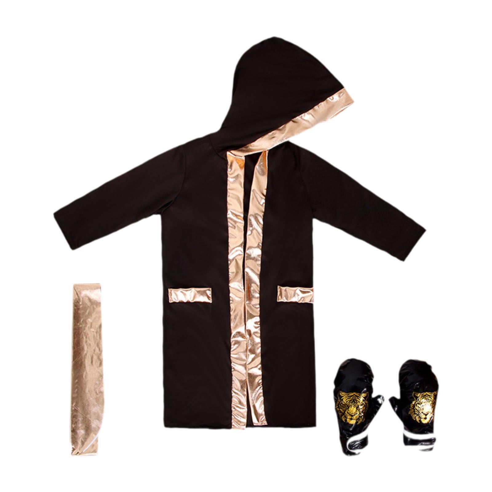 Halloween Children's Boxing Costume for Carnival Breathable Role Play Outfit Black Gold S to M