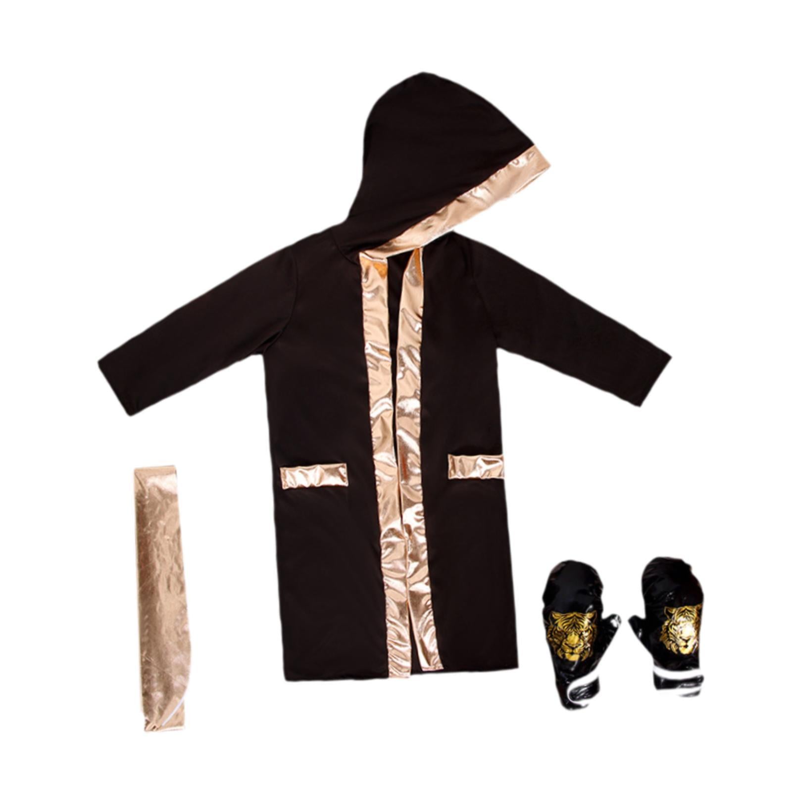 Halloween Children's Boxing Costume for Carnival Breathable Role Play Outfit Black Gold L to XL