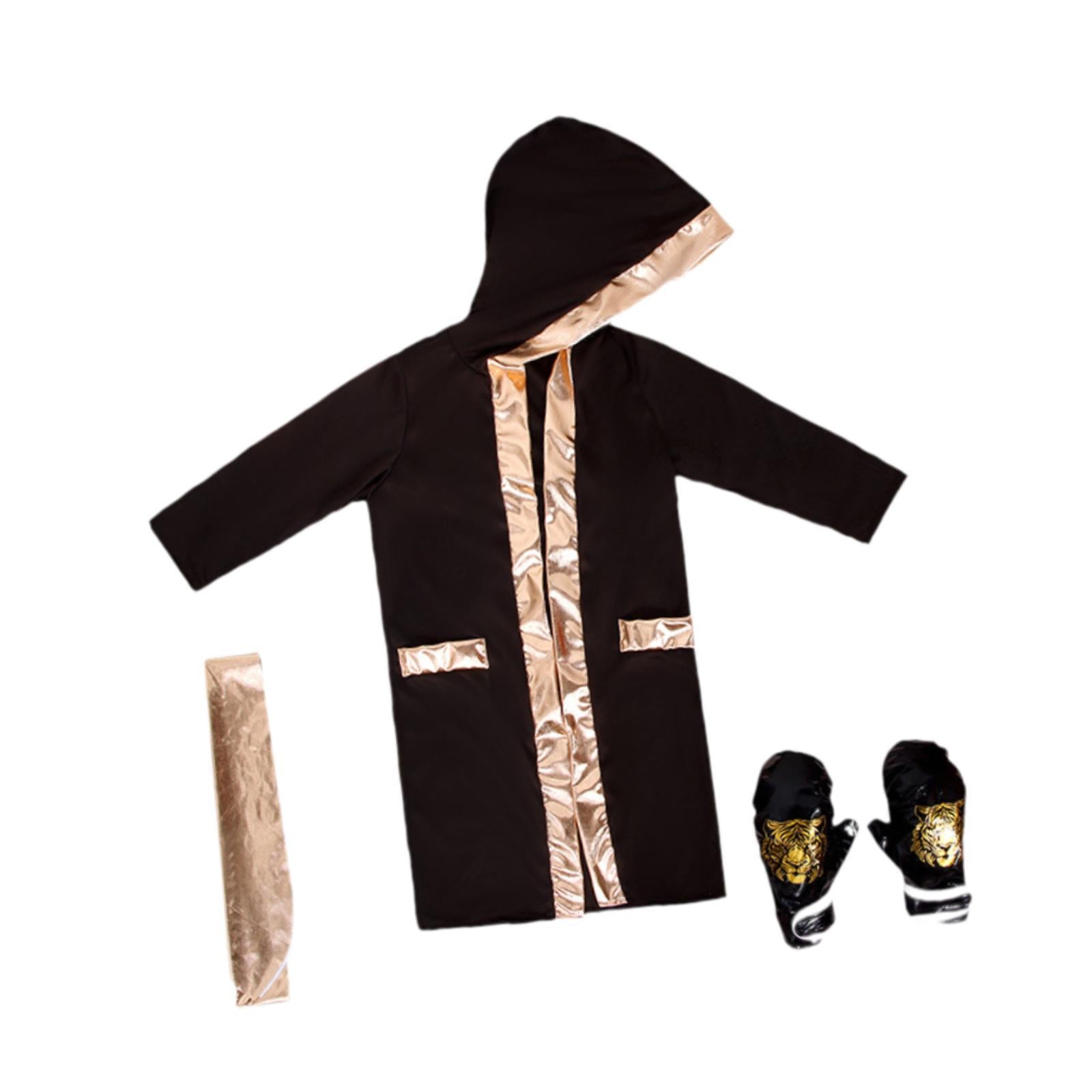 Halloween Children's Boxing Costume for Carnival Breathable Role Play Outfit Black Gold L to XL