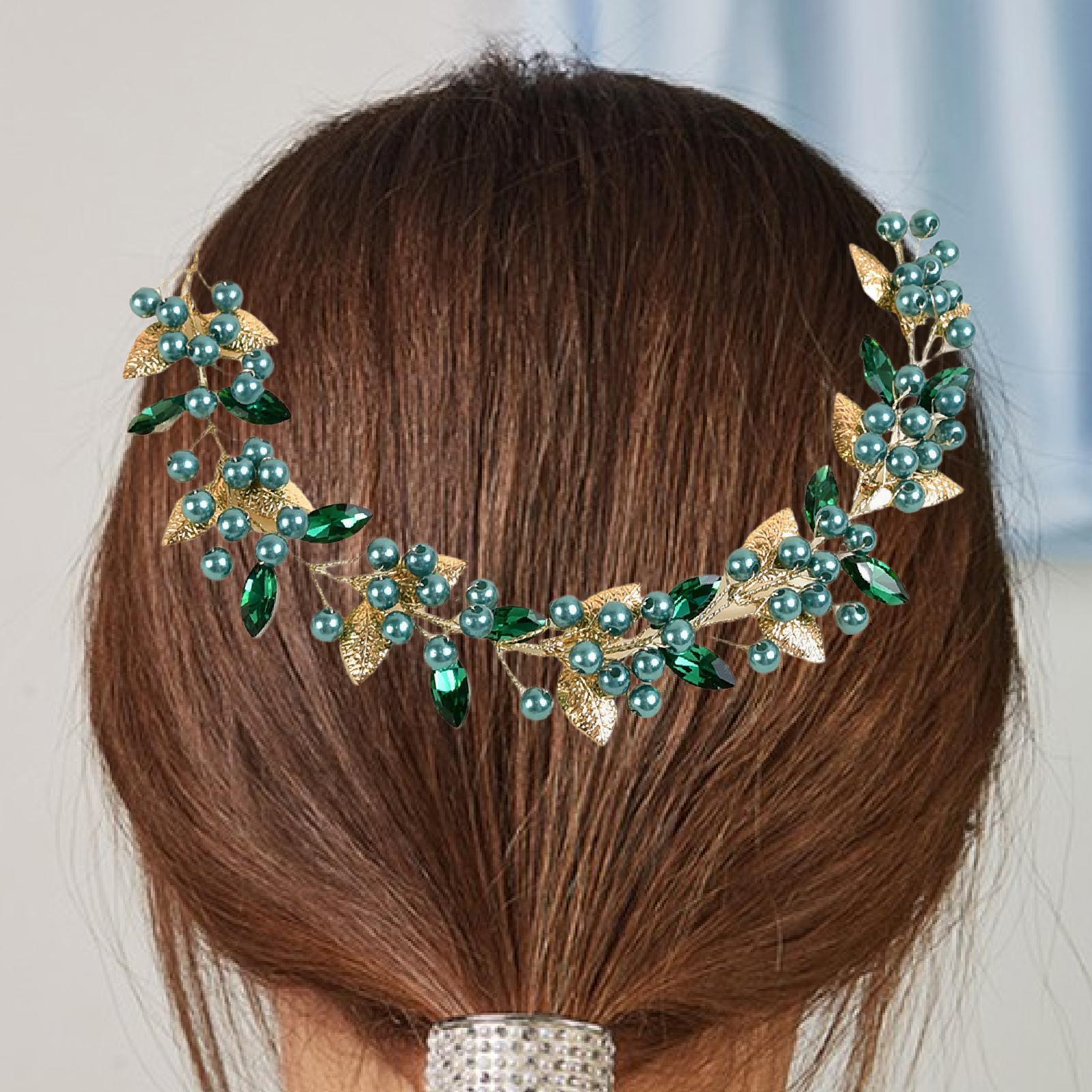 Bride Wedding Hair Vine Hair Pieces for Dress up Stage Performance Carnivals Green
