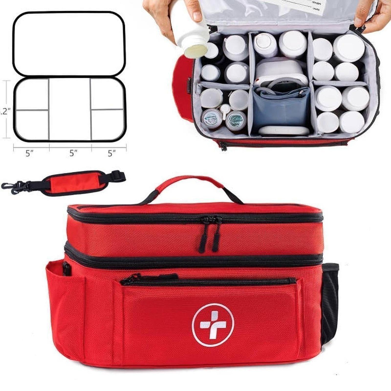 Empty First Aid Bag with Handle Emergency Supplies Pouch for Home Car Travel Red