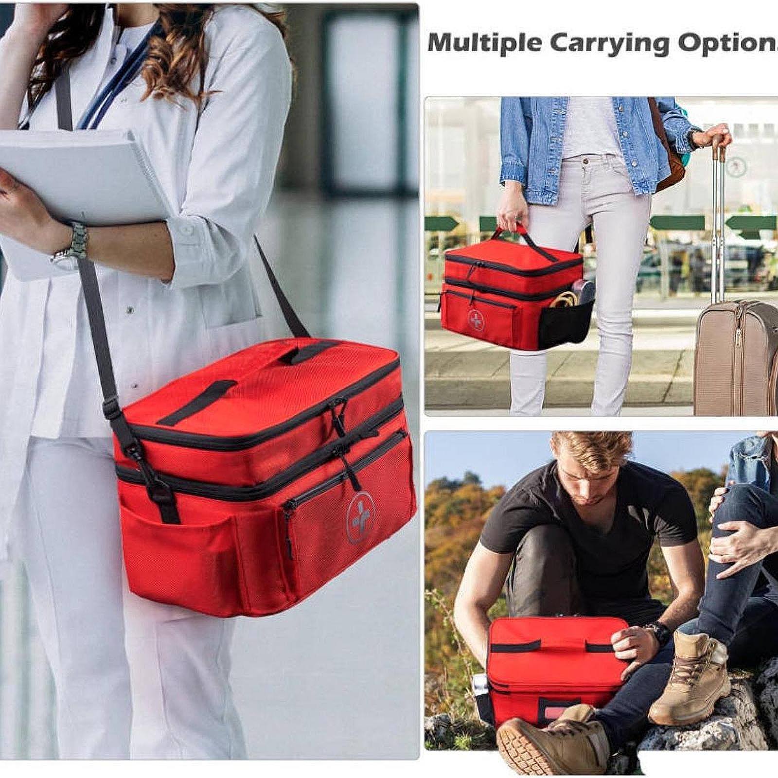 Empty First Aid Bag with Handle Emergency Supplies Pouch for Home Car Travel Red