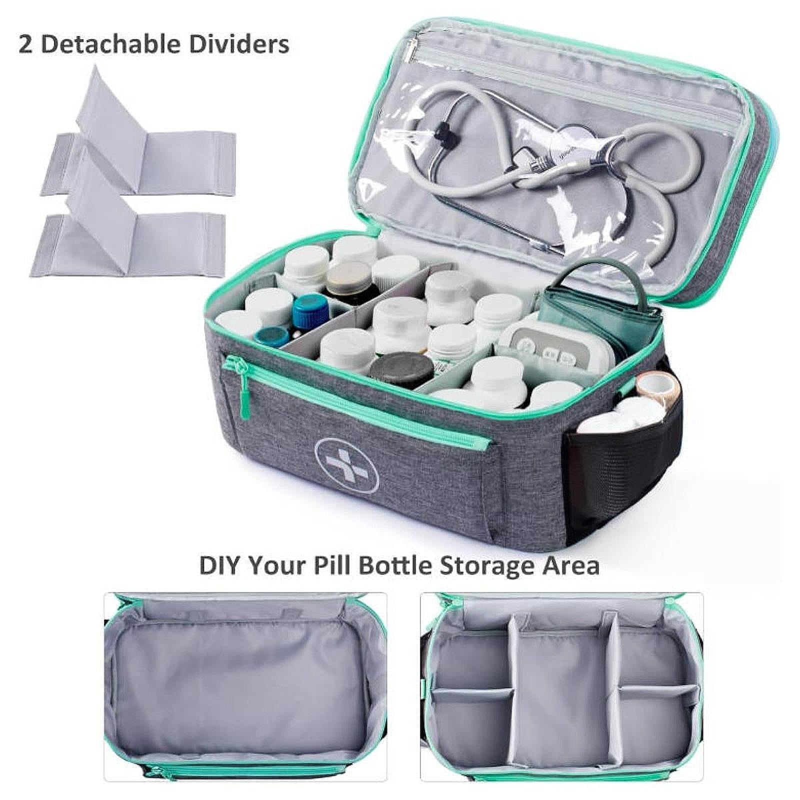 Empty First Aid Bag with Handle Emergency Supplies Pouch for Home Car Travel Gray