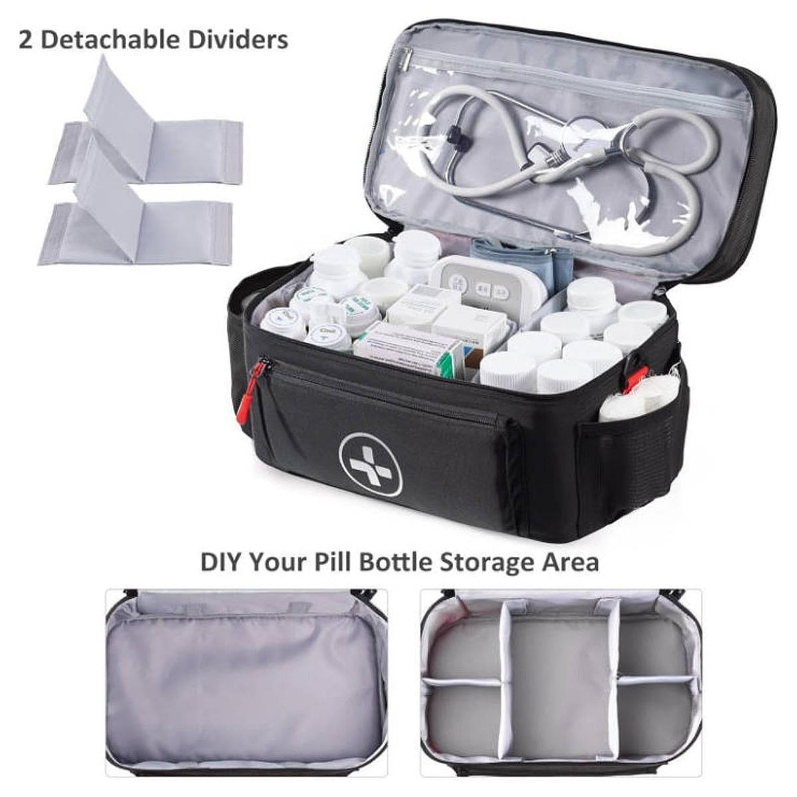 Empty First Aid Bag with Handle Emergency Supplies Pouch for Home Car Travel Black