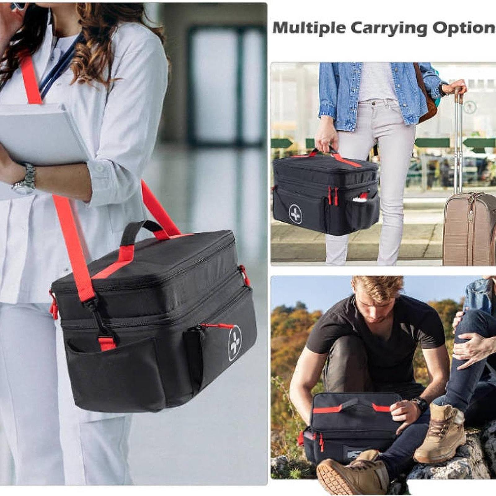Empty First Aid Bag with Handle Emergency Supplies Pouch for Home Car Travel Black