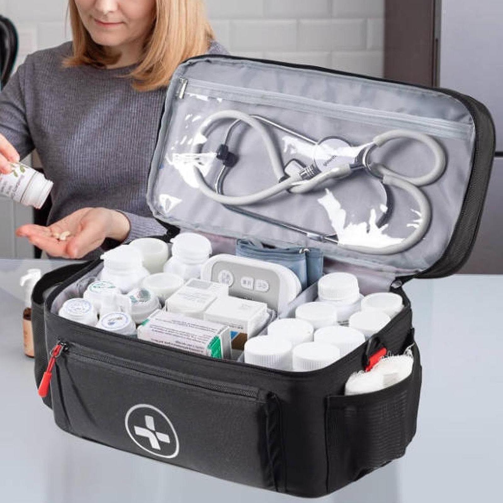Empty First Aid Bag with Handle Emergency Supplies Pouch for Home Car Travel Black
