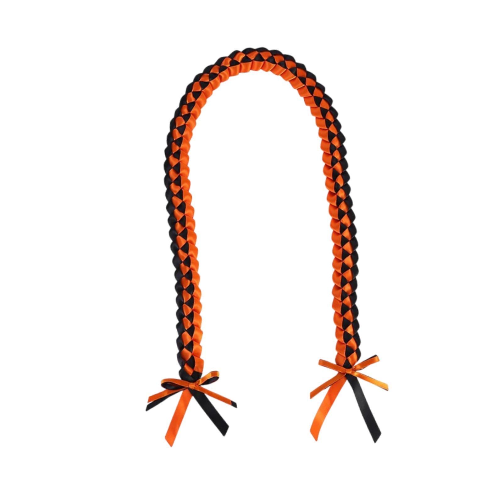 Handmade Double Braided Necklace Honor Cord Stole Sash 47inch Graduation Lei Black Orange