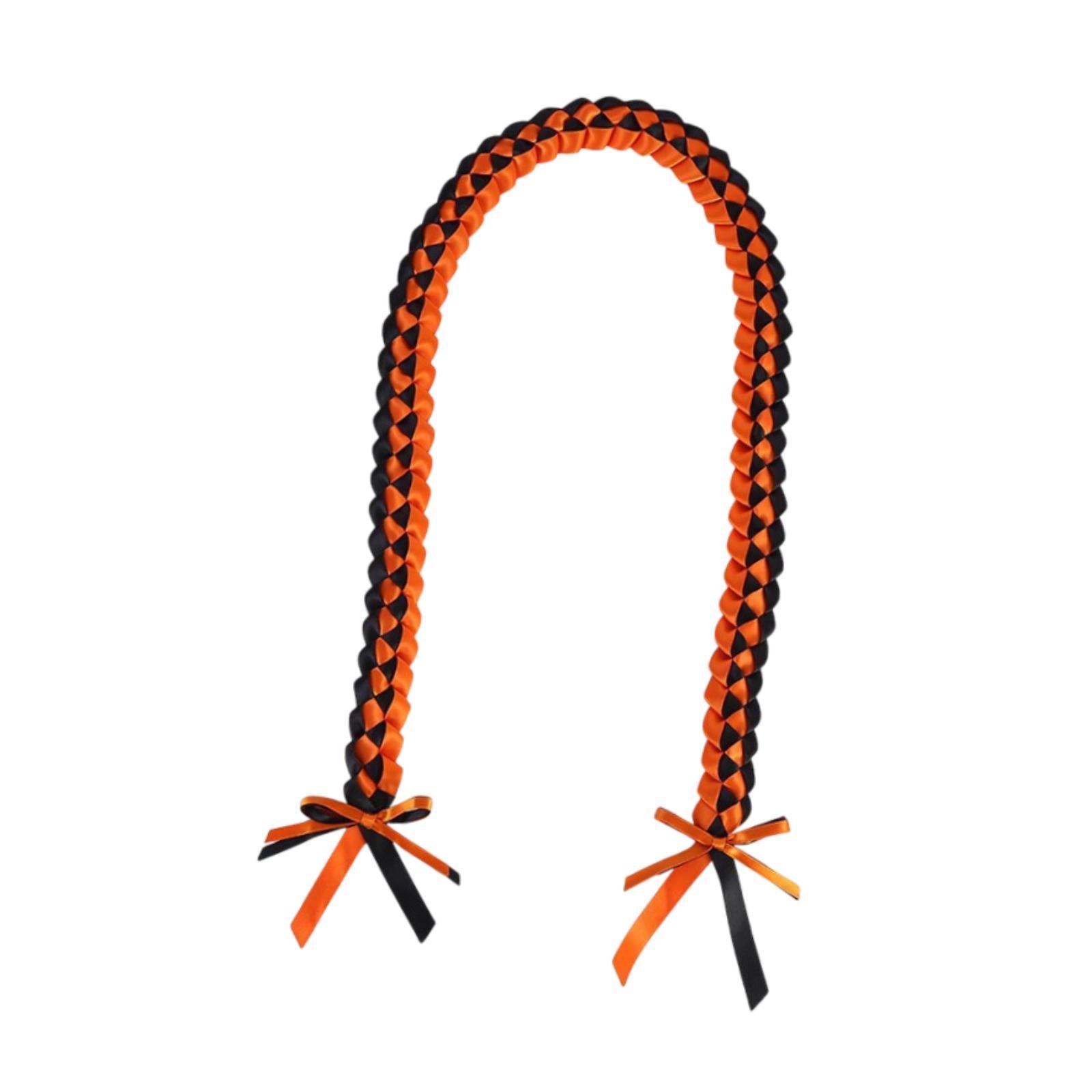 Handmade Double Braided Necklace Honor Cord Stole Sash 47inch Graduation Lei Black Orange