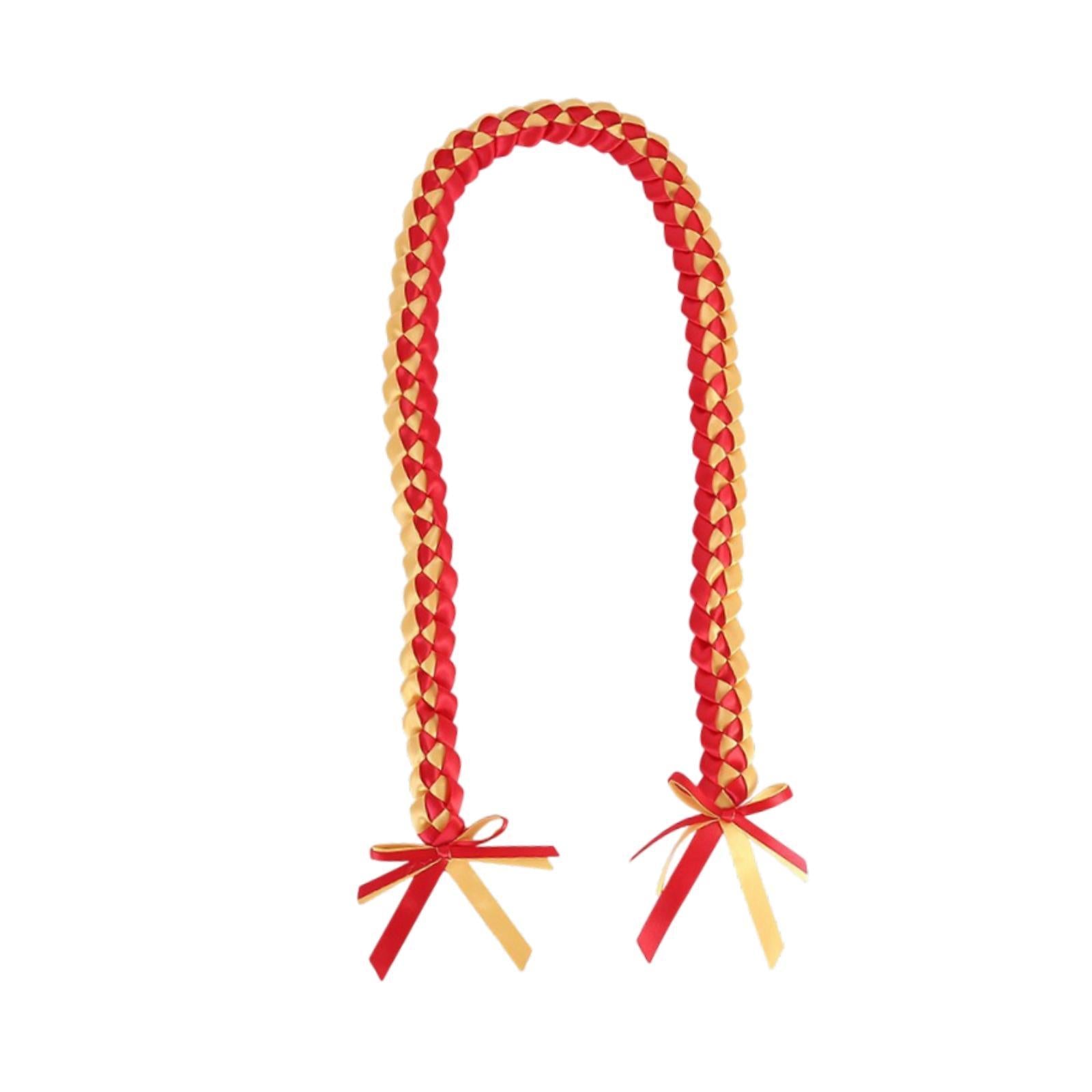 Handmade Double Braided Necklace Honor Cord Stole Sash 47inch Graduation Lei Gold Red