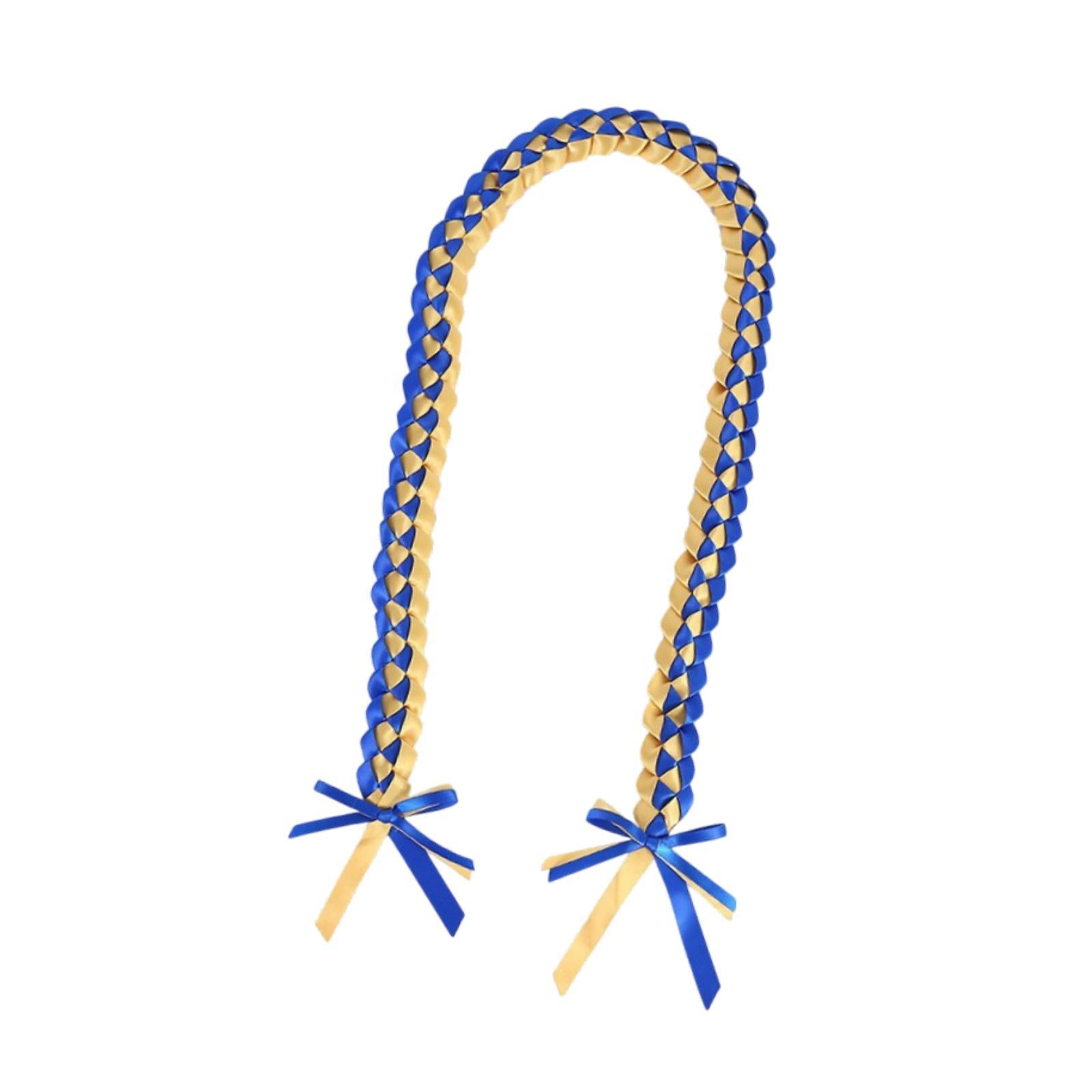Handmade Double Braided Necklace Honor Cord Stole Sash 47inch Graduation Lei Gold Blue