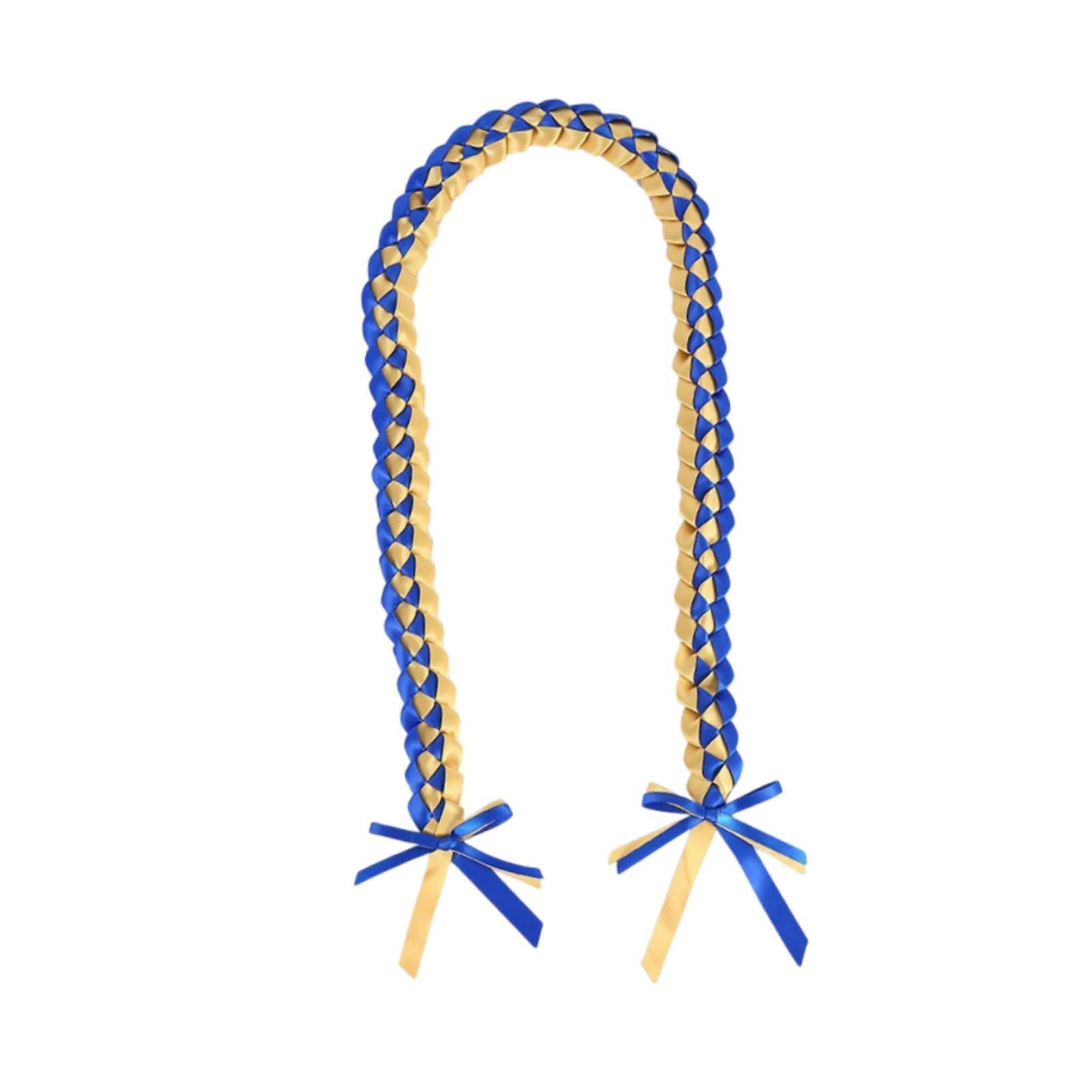 Handmade Double Braided Necklace Honor Cord Stole Sash 47inch Graduation Lei Gold Blue