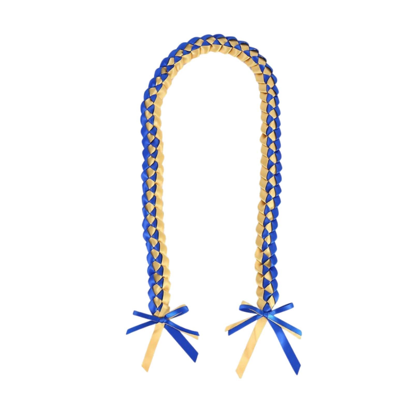 Handmade Double Braided Necklace Honor Cord Stole Sash 47inch Graduation Lei Gold Blue