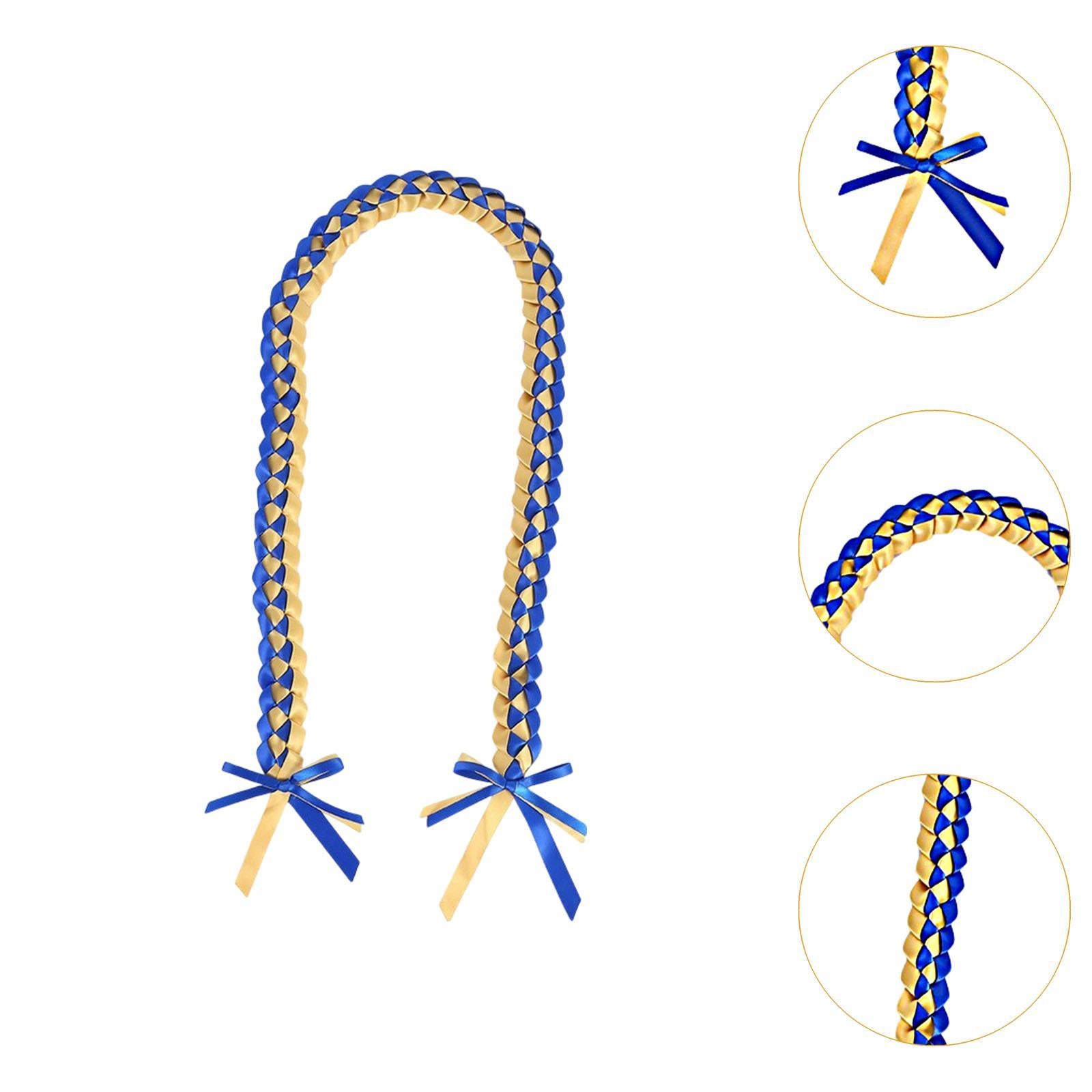 Handmade Double Braided Necklace Honor Cord Stole Sash 47inch Graduation Lei Gold Blue