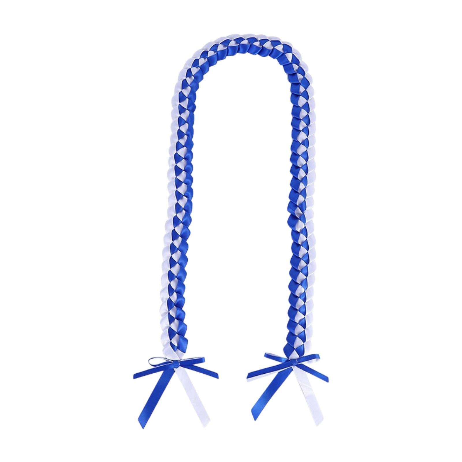 Handmade Double Braided Necklace Honor Cord Stole Sash 47inch Graduation Lei Blue White