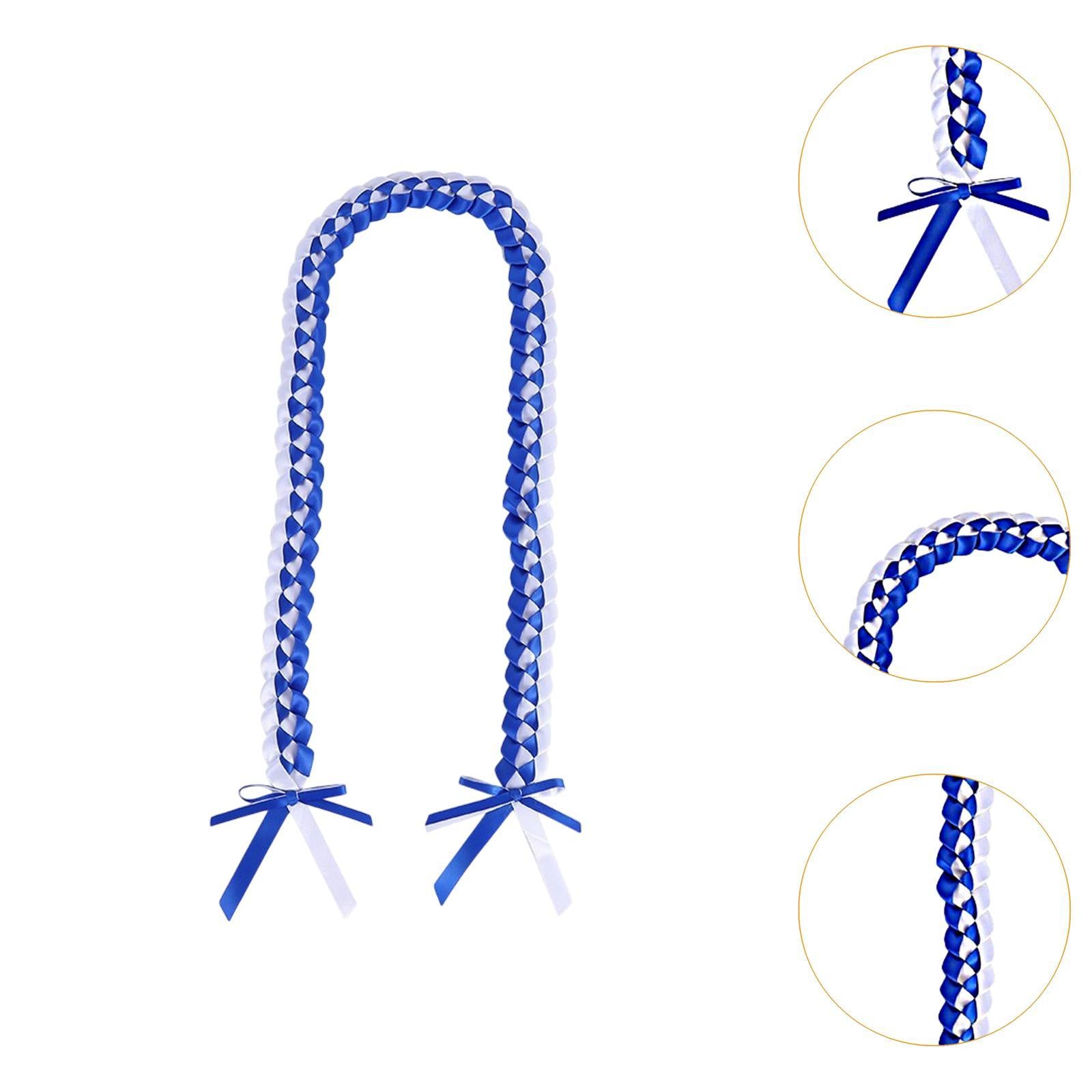 Handmade Double Braided Necklace Honor Cord Stole Sash 47inch Graduation Lei Blue White