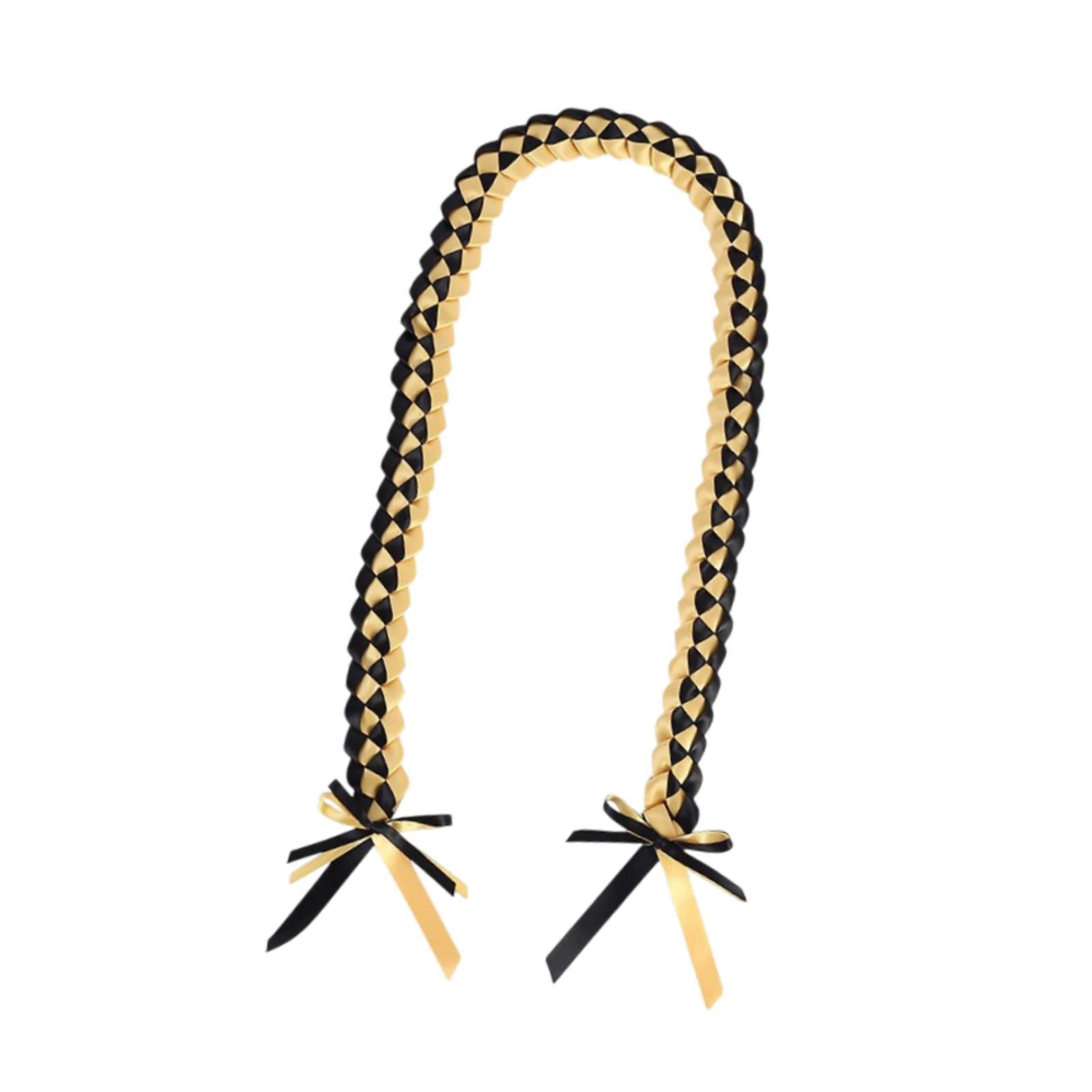 Handmade Double Braided Necklace Honor Cord Stole Sash 47inch Graduation Lei Black Gold