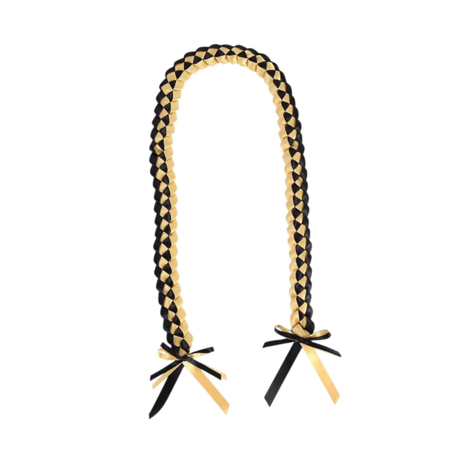 Handmade Double Braided Necklace Honor Cord Stole Sash 47inch Graduation Lei Black Gold