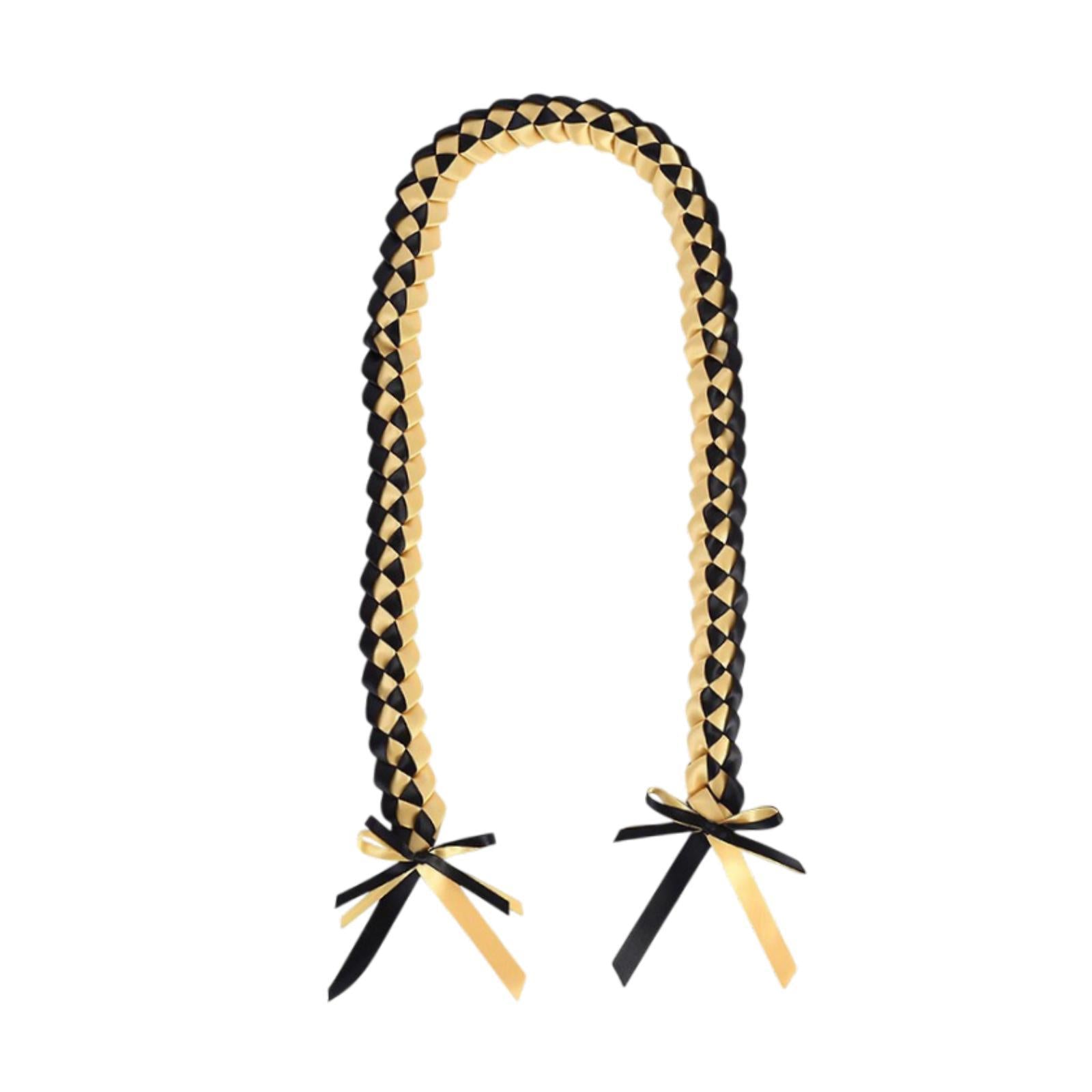 Handmade Double Braided Necklace Honor Cord Stole Sash 47inch Graduation Lei Black Gold