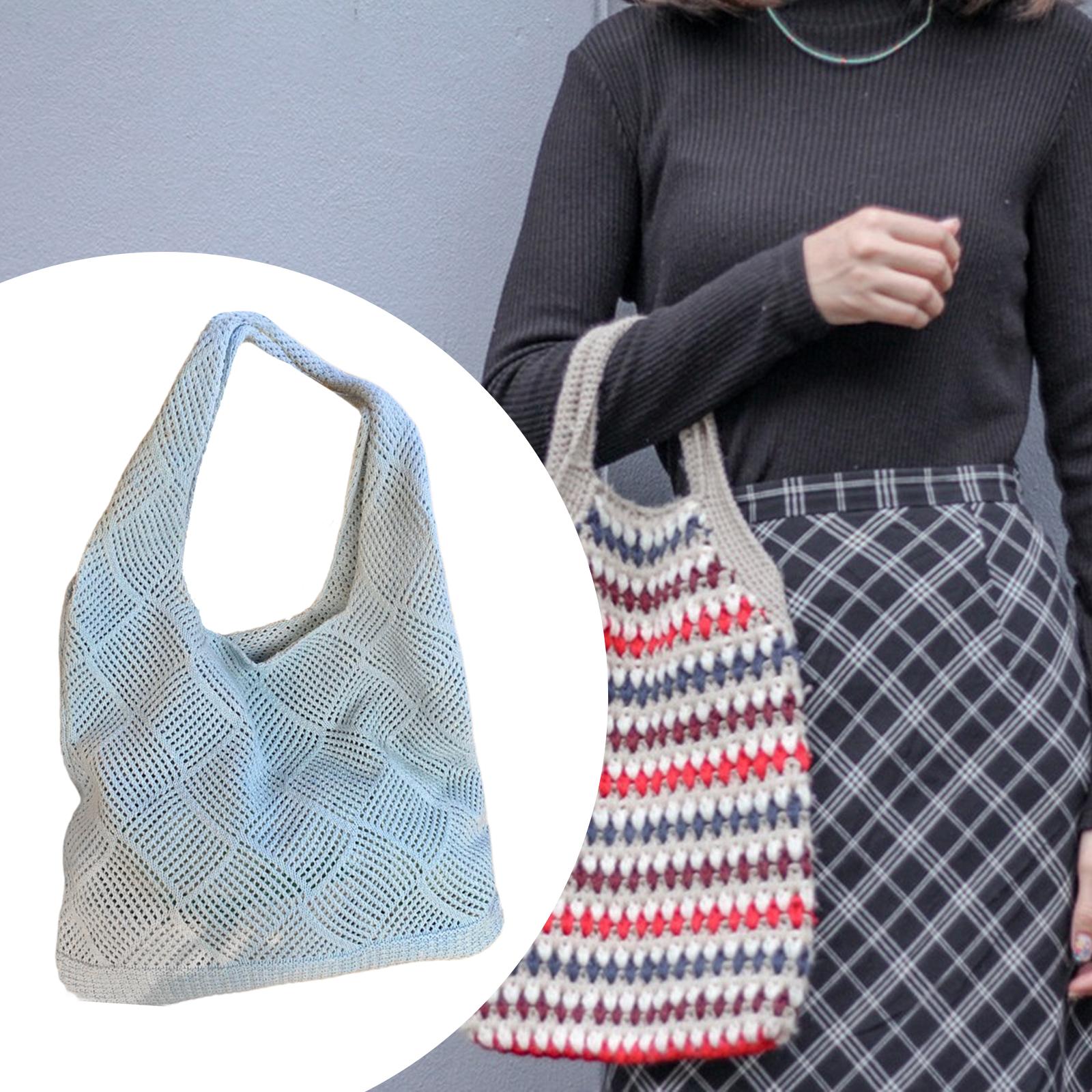 Crochet Tote Bag Knitting Aesthetic Classic Handbag for Work Picnic Vacation