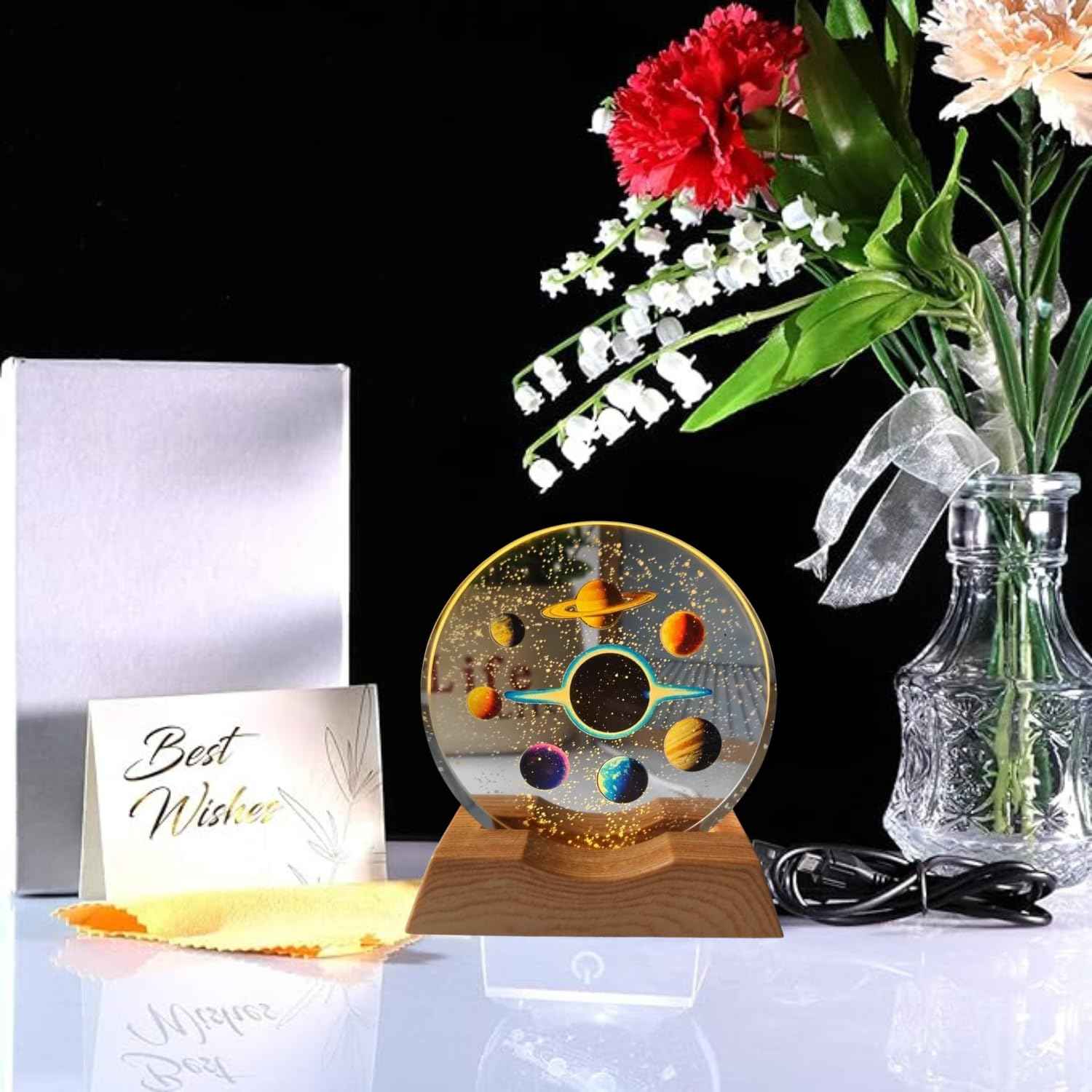 3D Acrylic LED Night Light with Durable Plastic Base Decorative Table Lamp (Space Design)