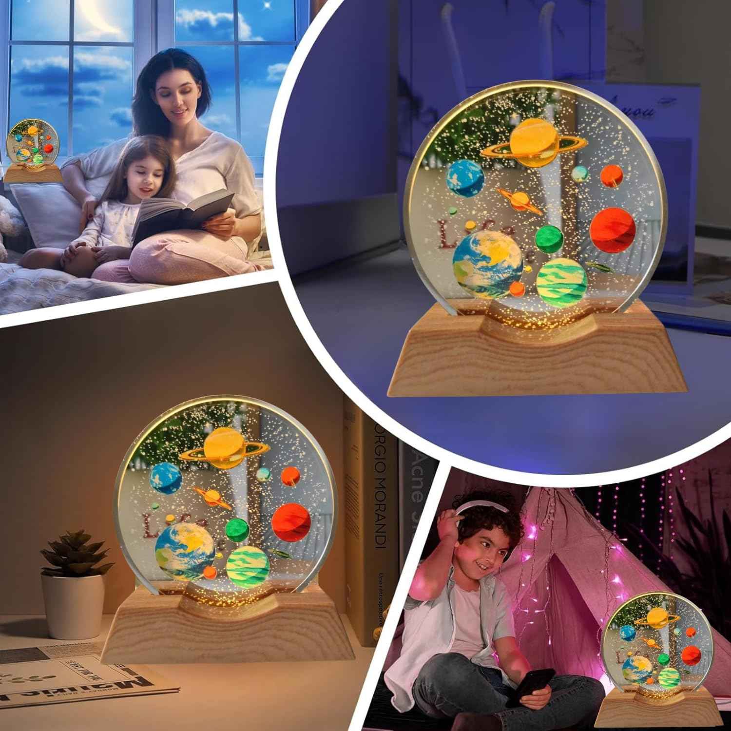 3D Acrylic LED Night Light with Durable Plastic Base Decorative Table Lamp (Planet Design)