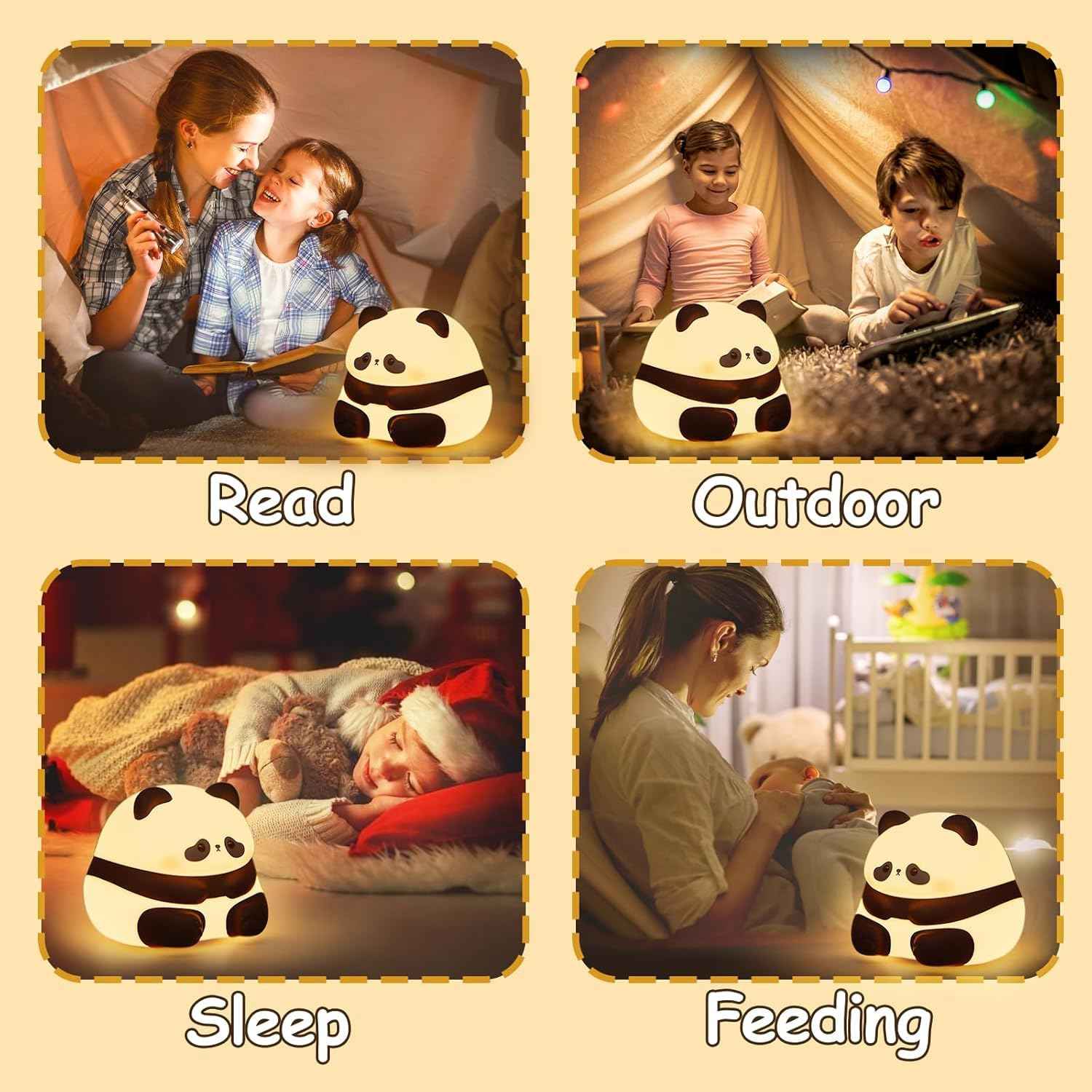 Cute Panda Touch Night Lamp with soft silicone design and rechargeable LED lighting—perfect for toddlers’ rooms, romantic ambiance, and Valentine’s gifting.