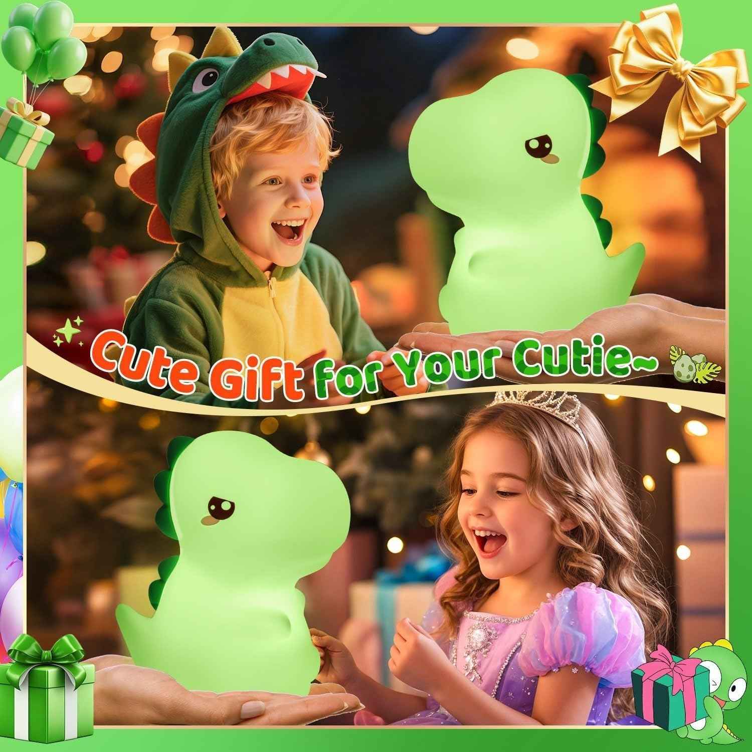 Cute Silicone Dinosaur Night Lamp – USB Rechargeable LED Night Light with Touch Control for Kids Room & Nursery