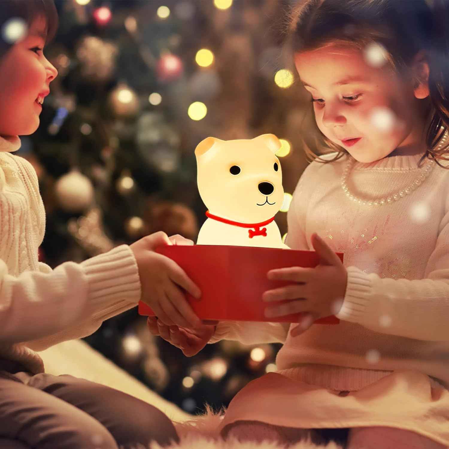 Color-Changing Puppy Night Light with soft silicone and USB recharge—suitable for kids, adults, and pet enthusiasts.