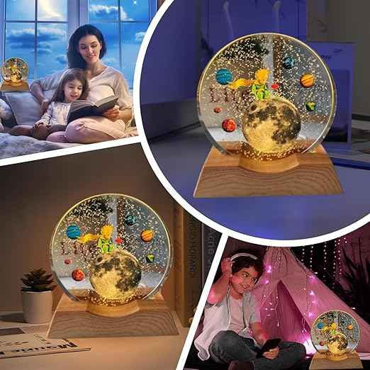 3D Acrylic LED Night Light with Durable Plastic Base Decorative Table Lamp (Moon and Stars Design)