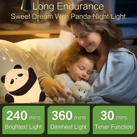 Panda-Themed LED Night Light with soft silicone, 7-color changing lights, and USB rechargeable—great for kids’ rooms or as a cute gift.