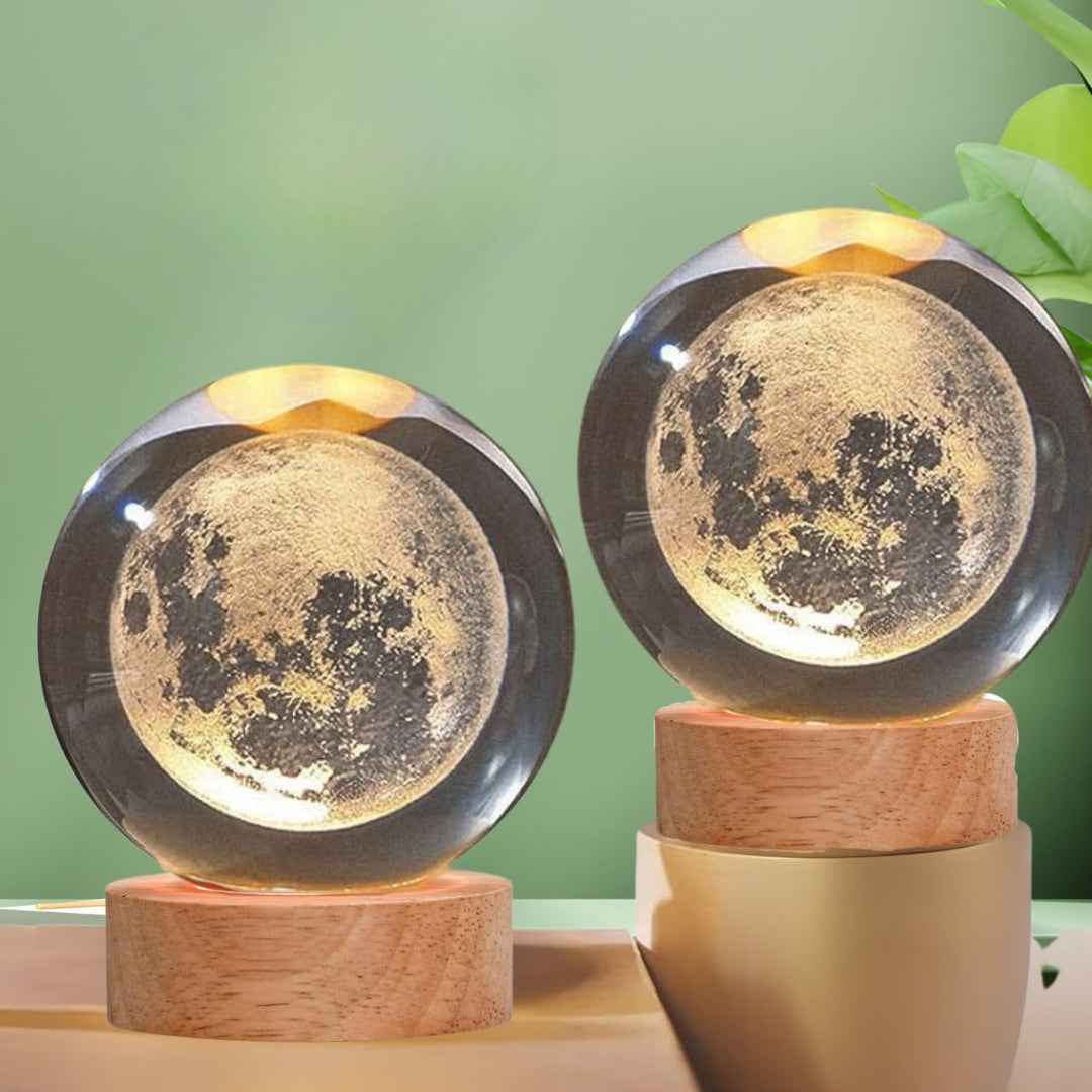 3D Acrylic LED Night Light with Durable Plastic Base Decorative Table Lamp (Moon Pack of 2)