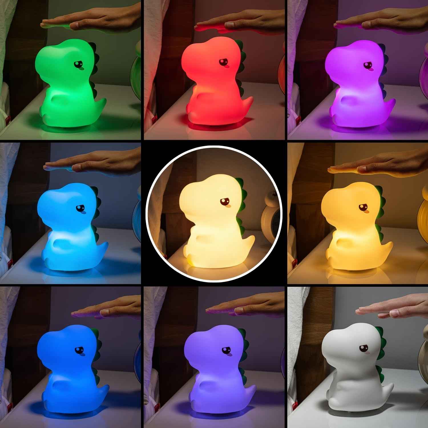 Cute Silicone Dinosaur Night Lamp – USB Rechargeable LED Night Light with Touch Control for Kids Room & Nursery
