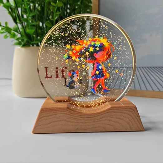 Dream Girl 3D Acrylic LED Night Lamp – Warm White Decorative Table Light with Plastic Base for Bedroom, Study Room & Living Space