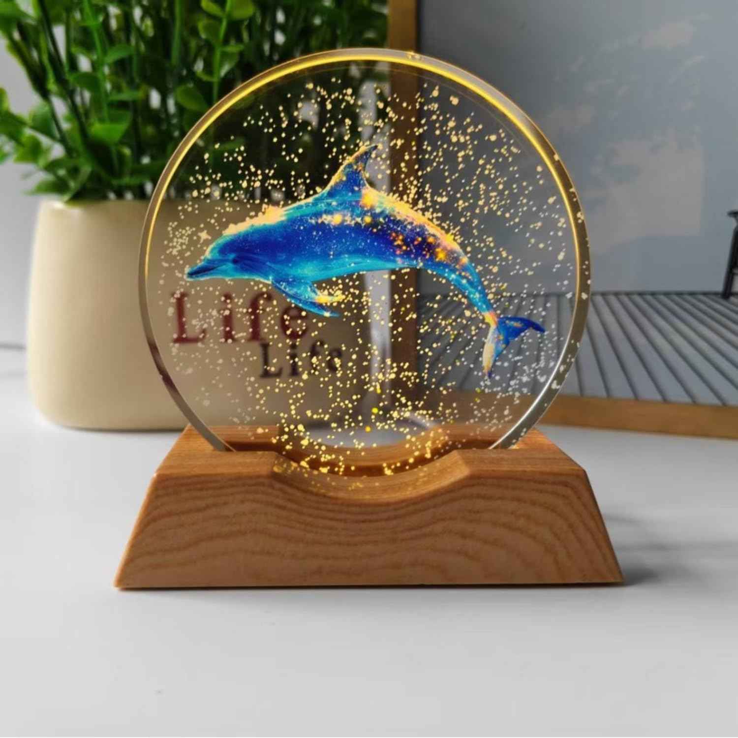 3D Acrylic LED Night Light with Durable Plastic Base Decorative Table Lamp (Dolphin Design)