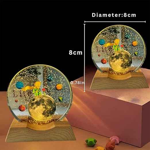 3D Acrylic LED Night Light with Durable Plastic Base Decorative Table Lamp (Moon and Stars Design)