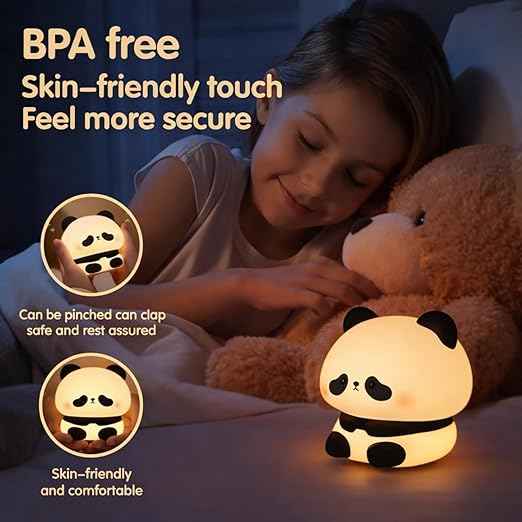 Panda Shape Silicone Night Lamp – USB Rechargeable 7-Color Touch LED Light for Bedroom, Kids & Love Gift